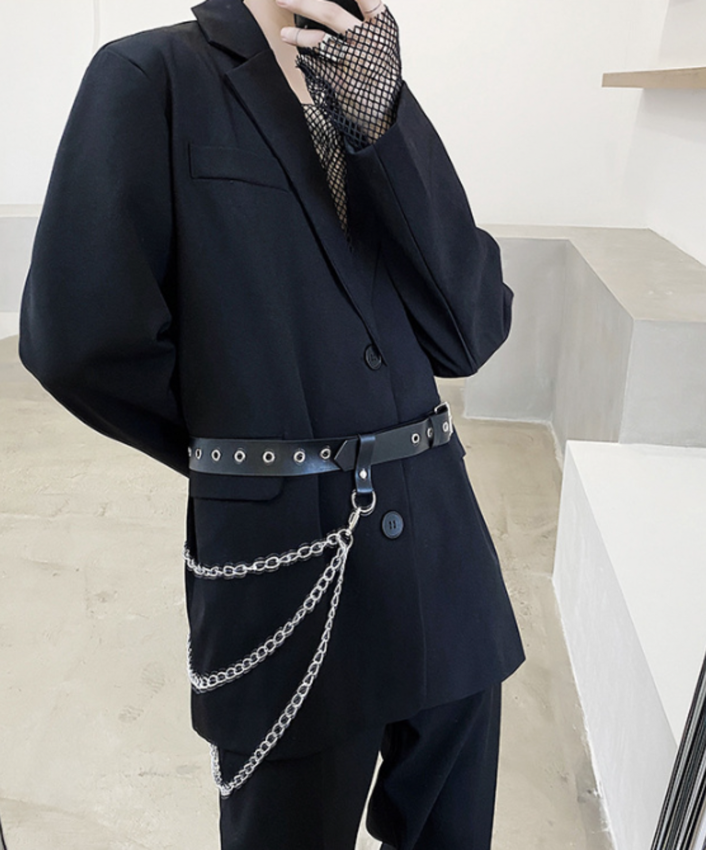 【style66】dark mode outfit set EN1890(jacket + sweater + pants set)