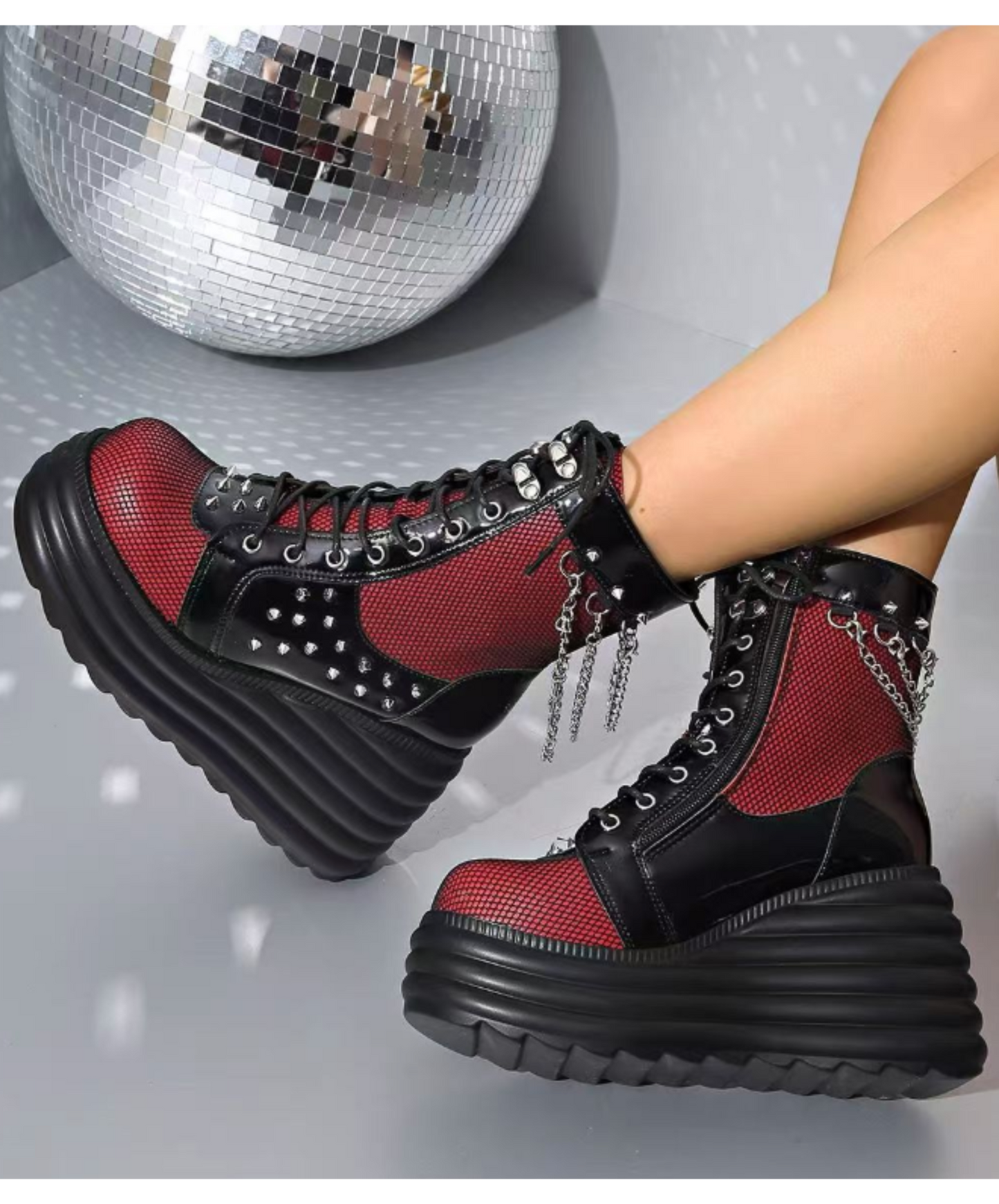 sheer red lace-up boots EN2373