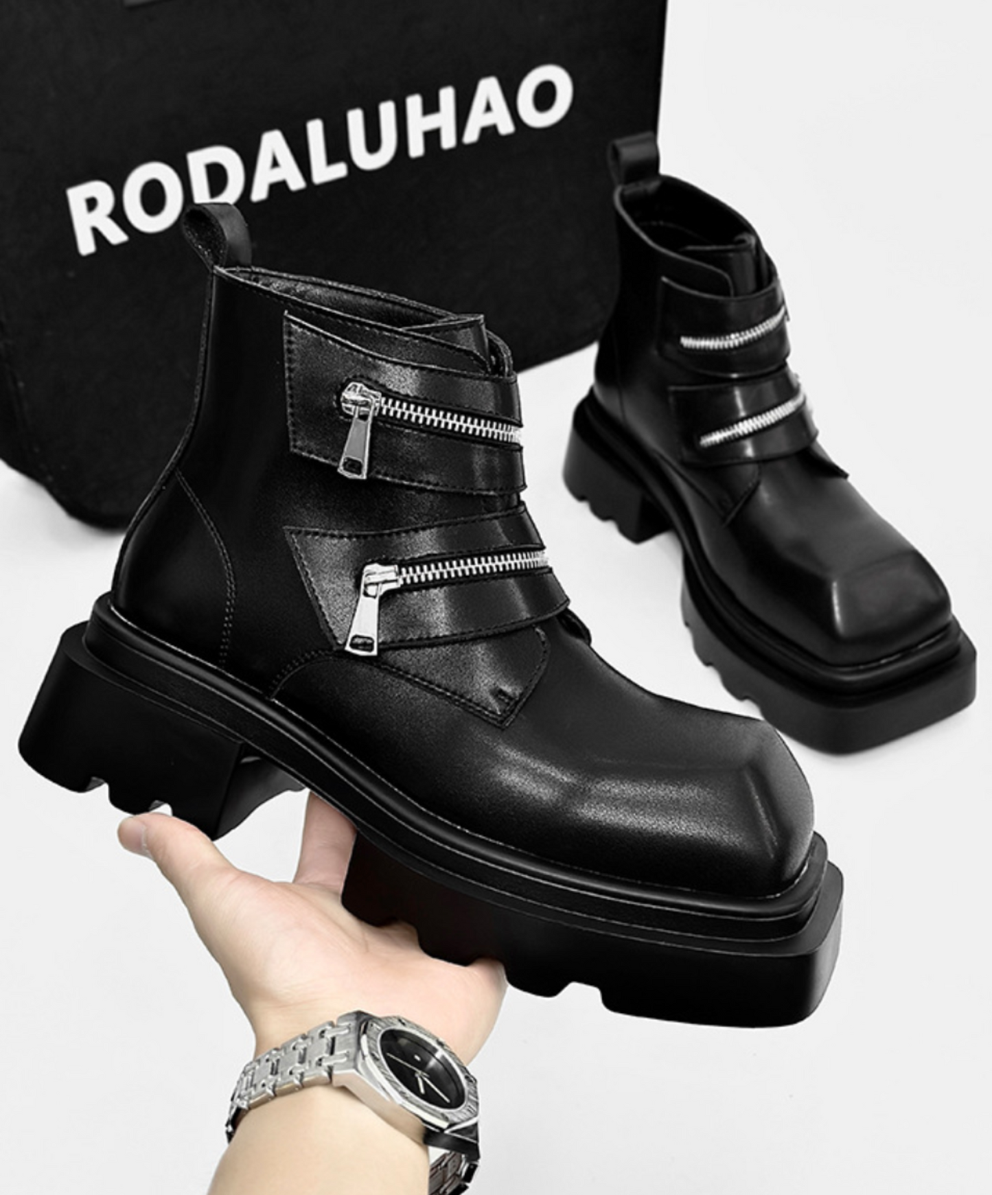 double zip design thick sole boots EN2129