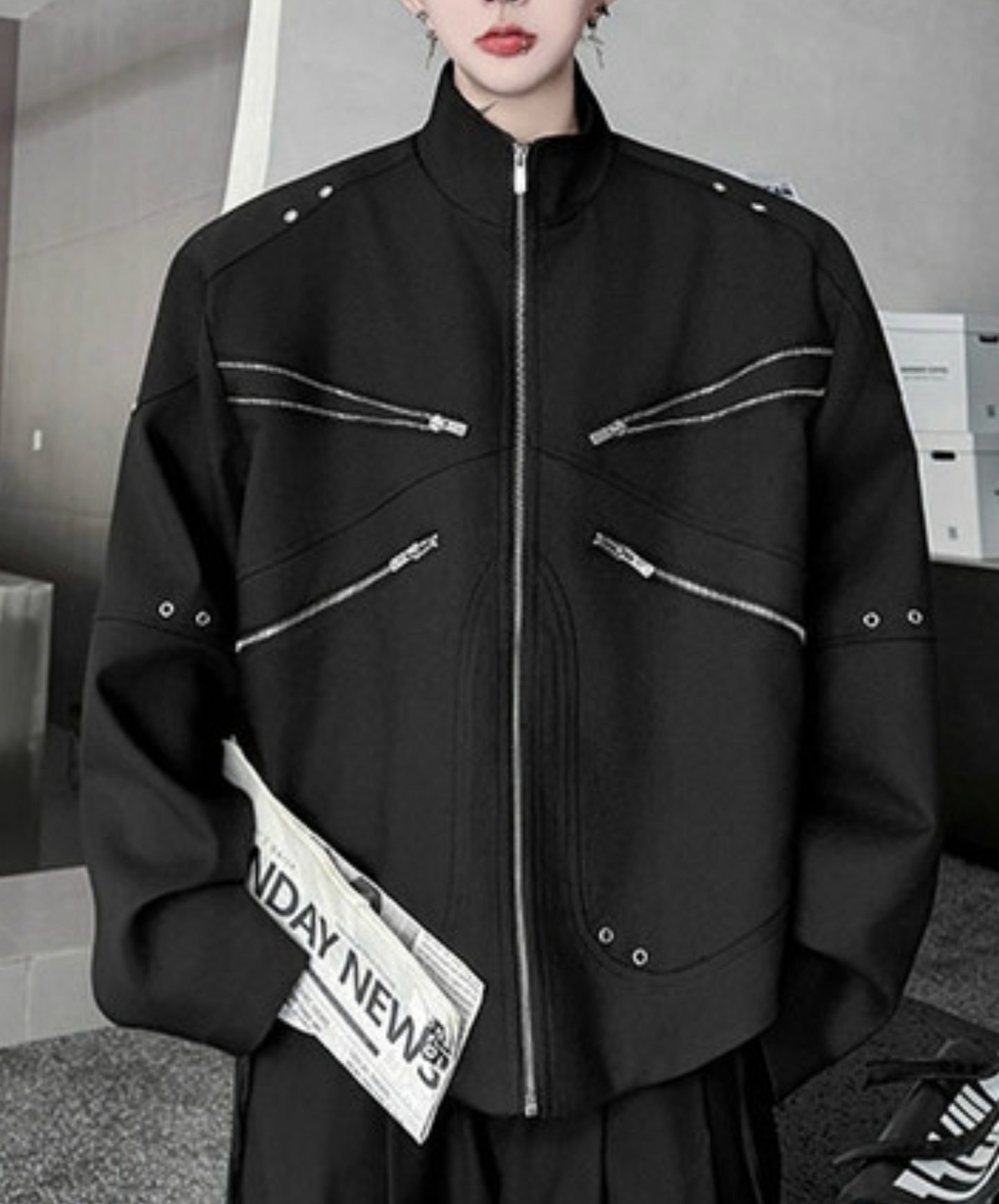 4 zipper and rivet decoration jacket EN2403