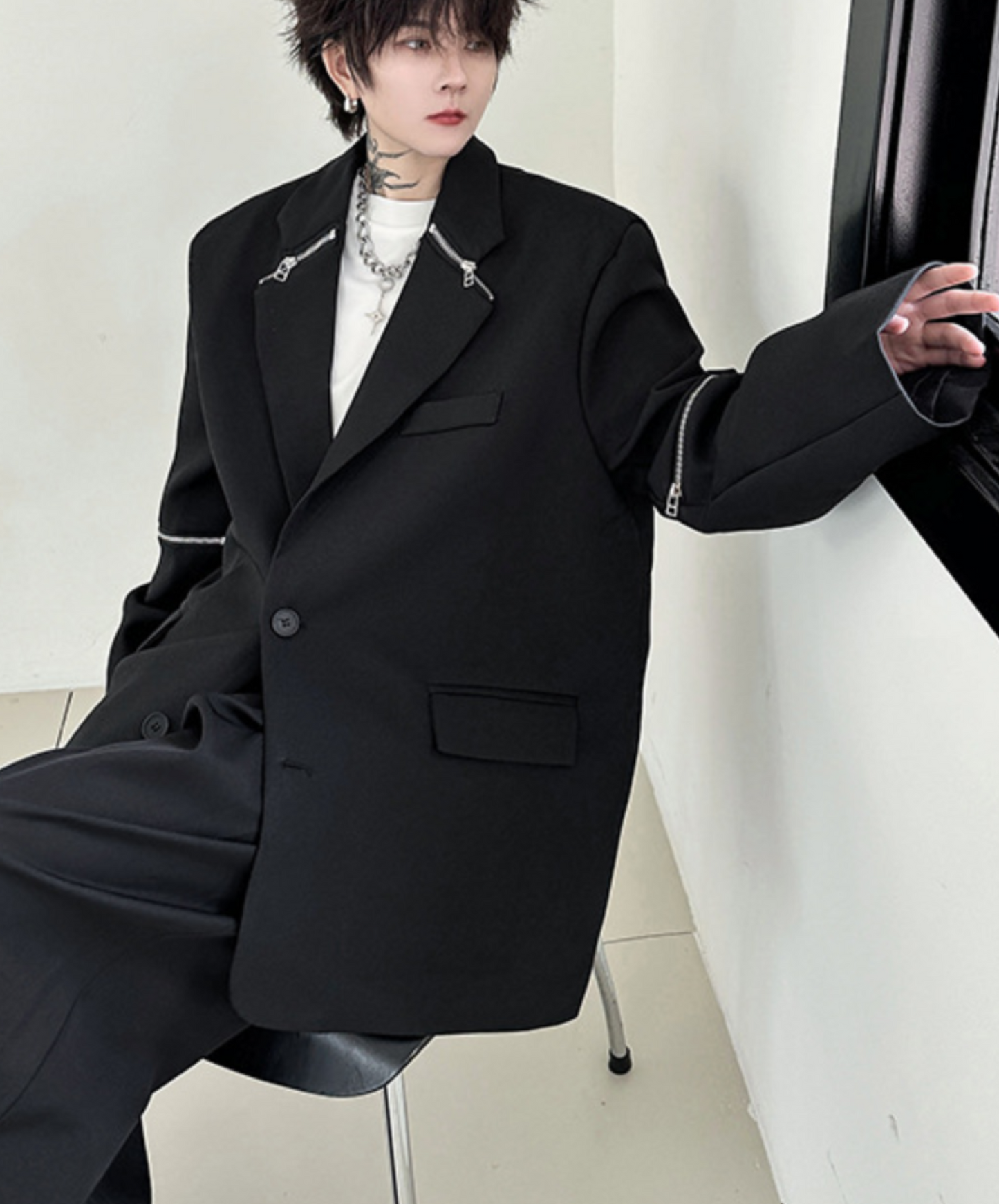 dark metal zipper decoration jacket EN1481