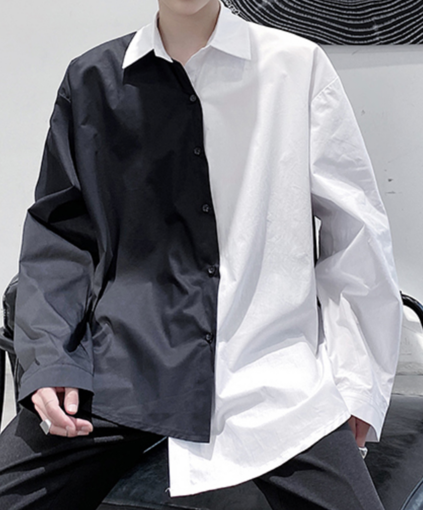monotone contrast asymmetric shirt EN2046