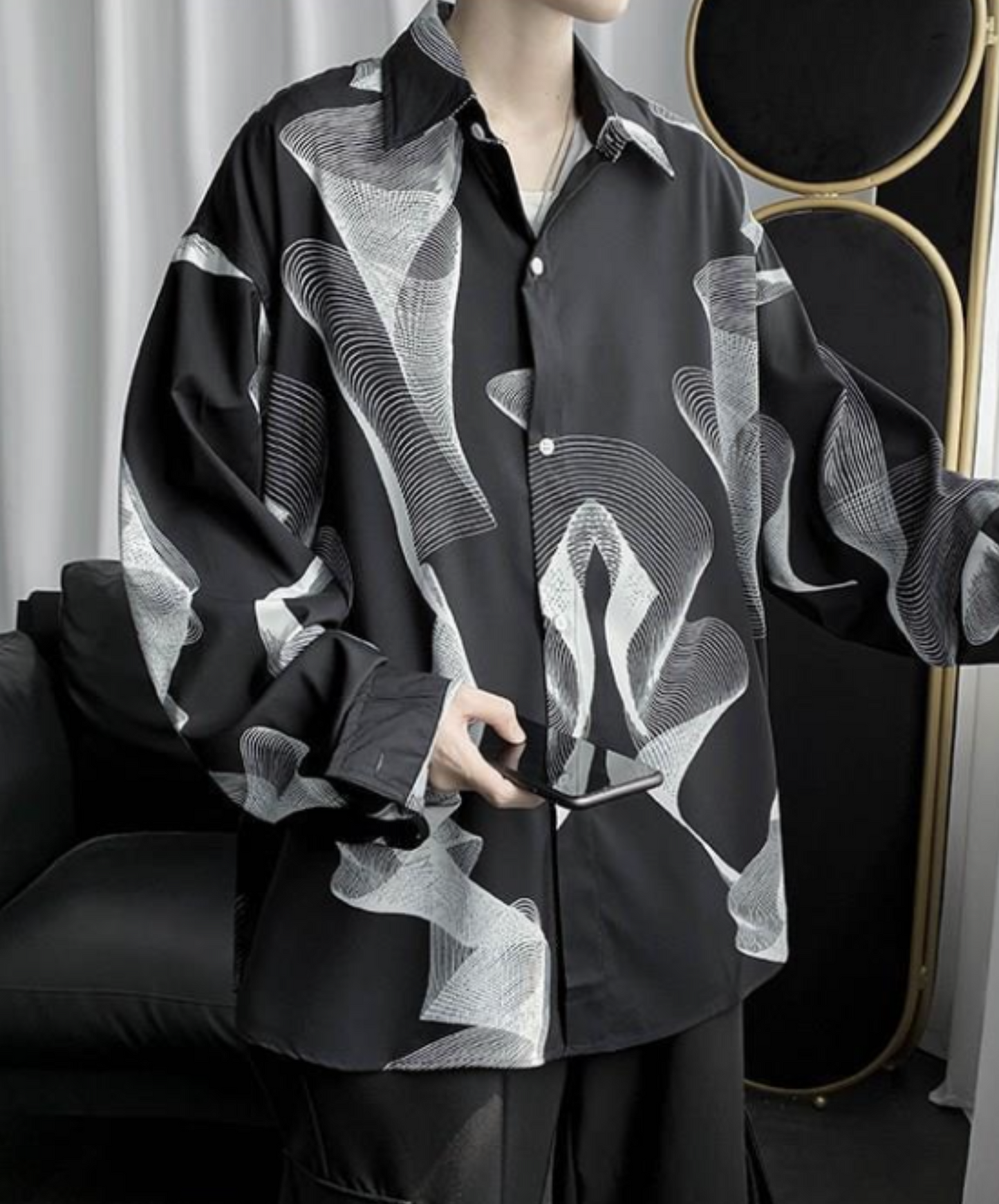 monotone geometric pattern shirt EN989