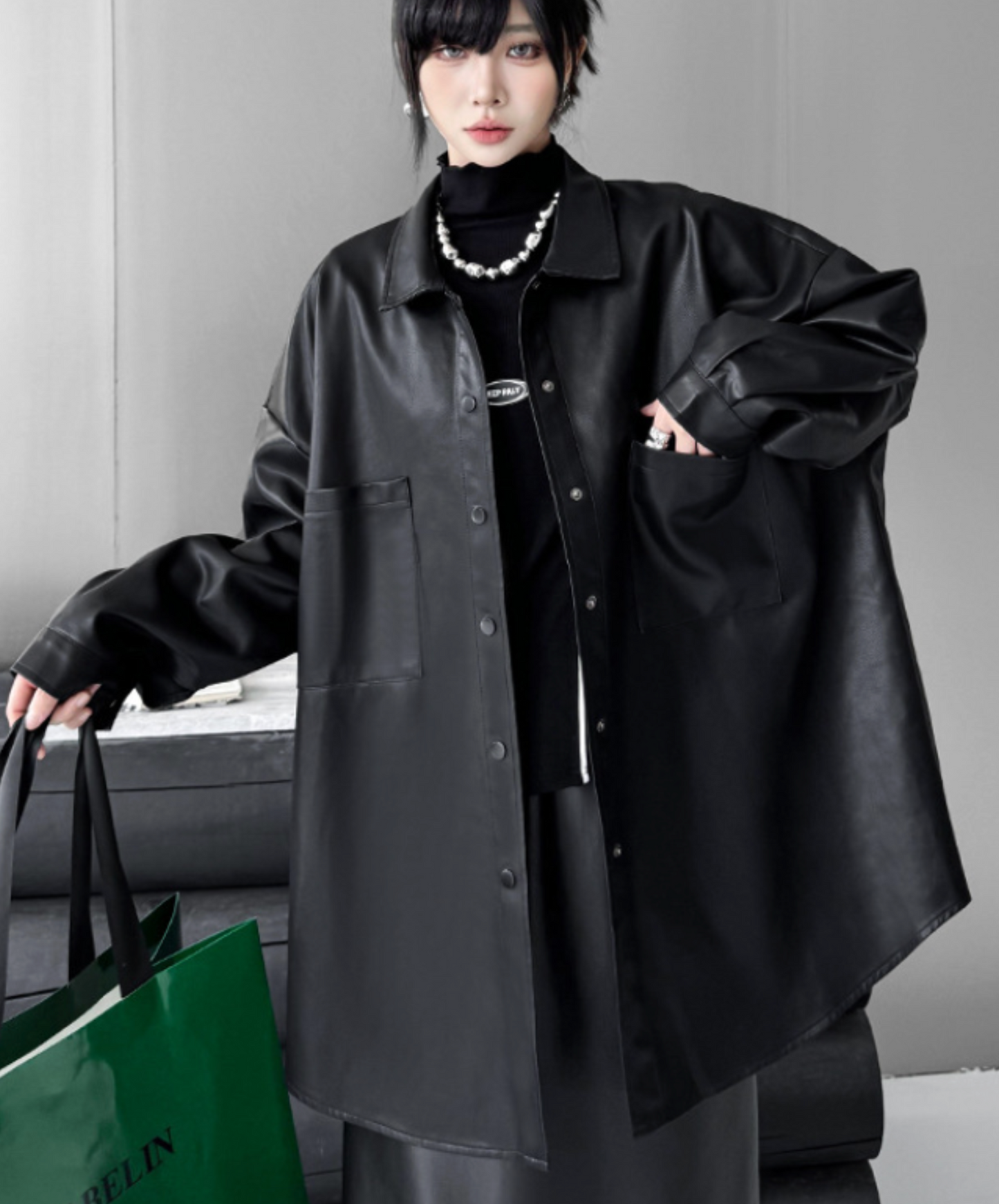 pu leather loose shirt EN2467