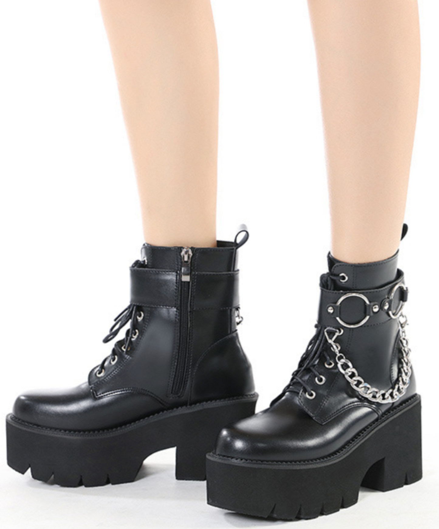 belt with metal chain hoop zip up boots EN2312