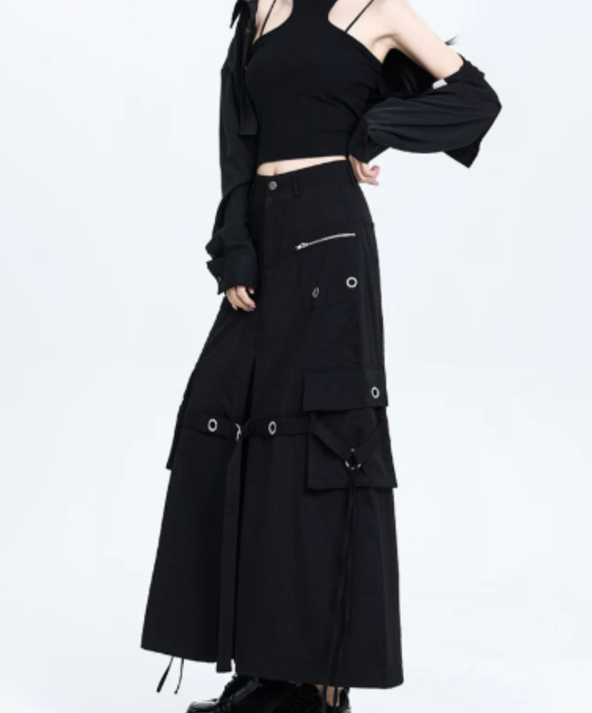 silver zip & eyelet embellishments skirt EN3249