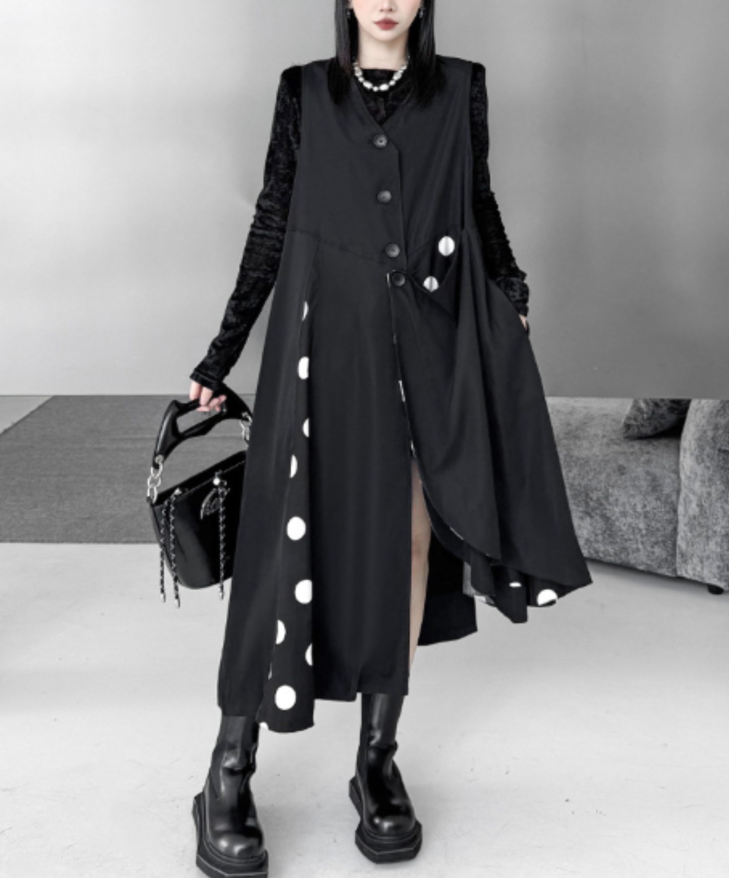 asymmetrical v-neck mid-length top vest EN3051