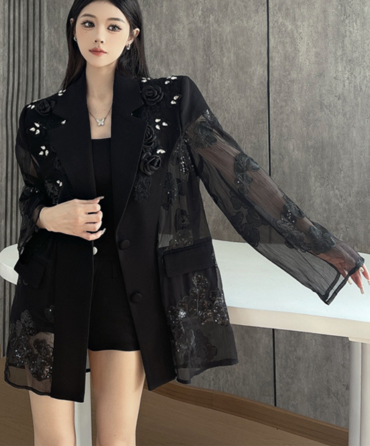 diamond embroidery flower stitch jacket EN2226