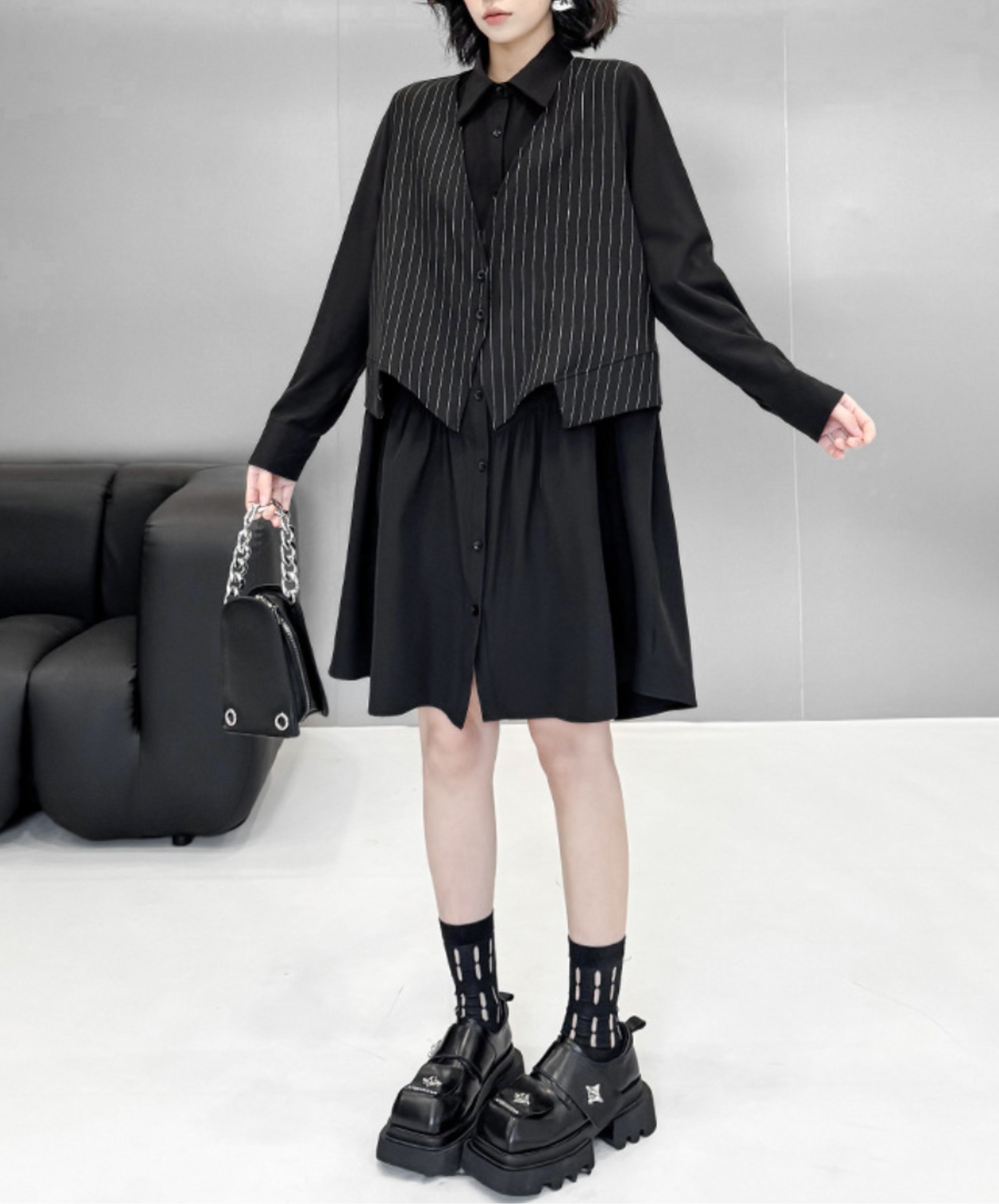 fake layered stripes long shirt EN2329