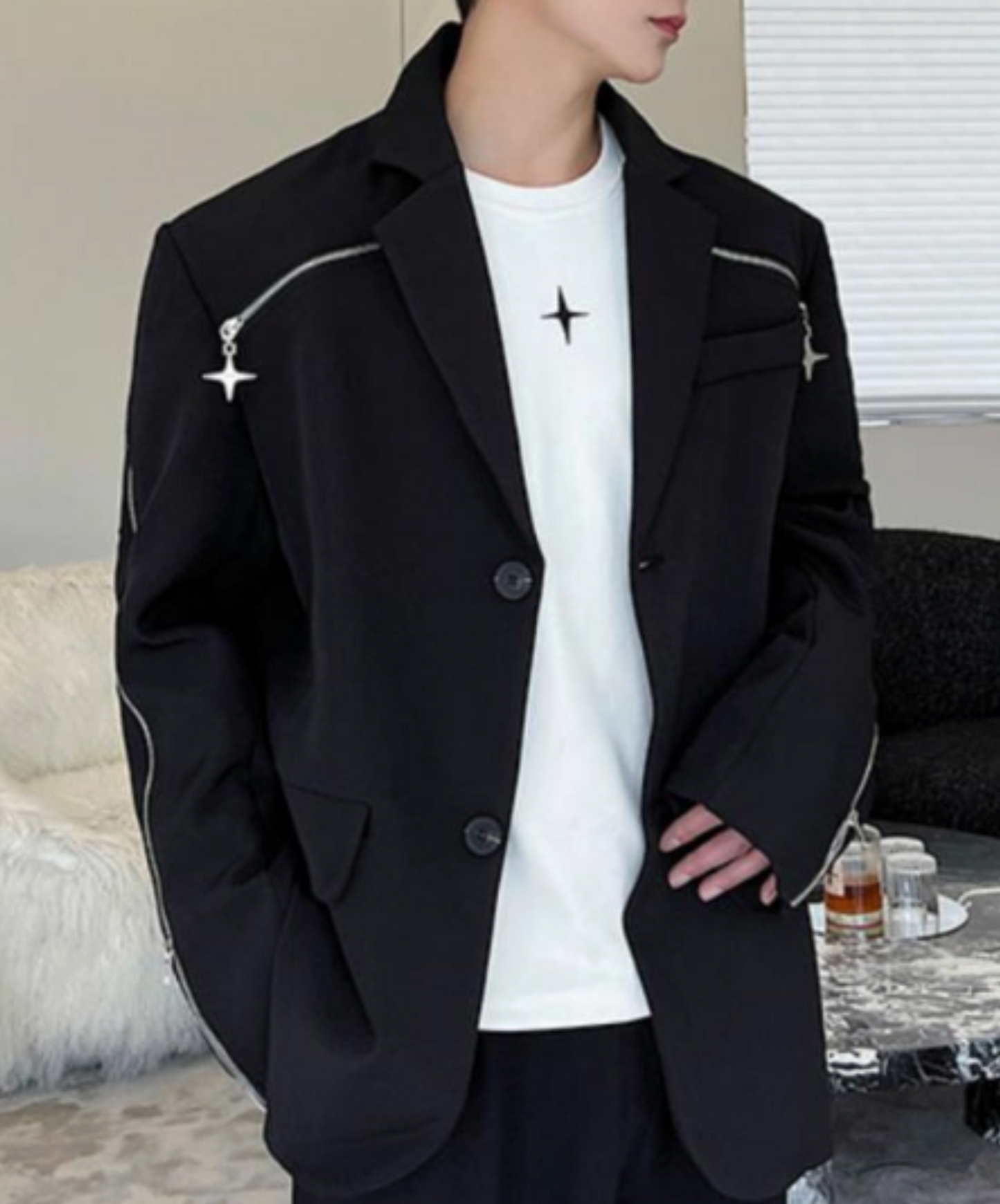zipper line with cross charm jacket EN2404
