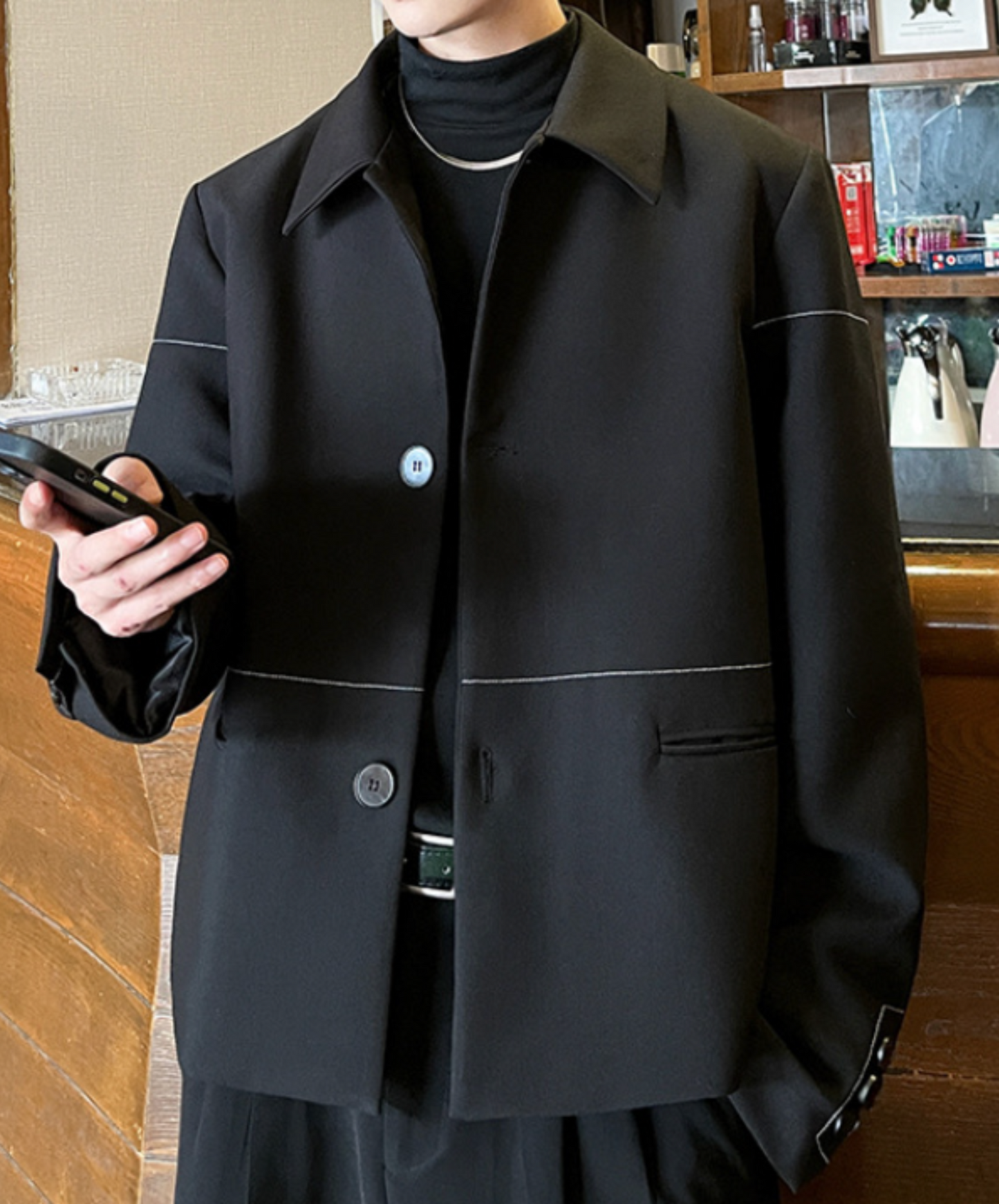 thin line button decoration jacket EN2362