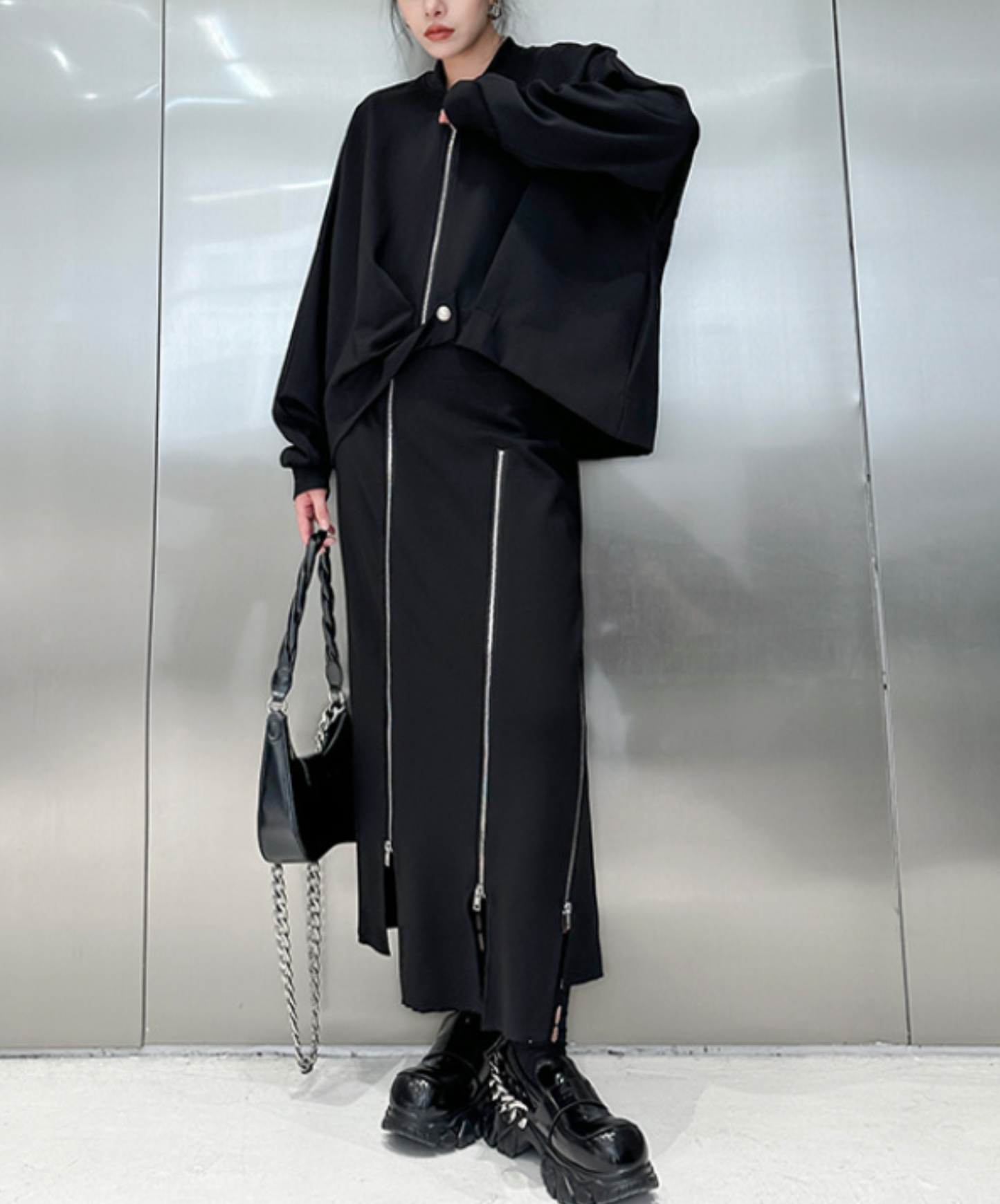 dark deformed hem design jacket EN2356