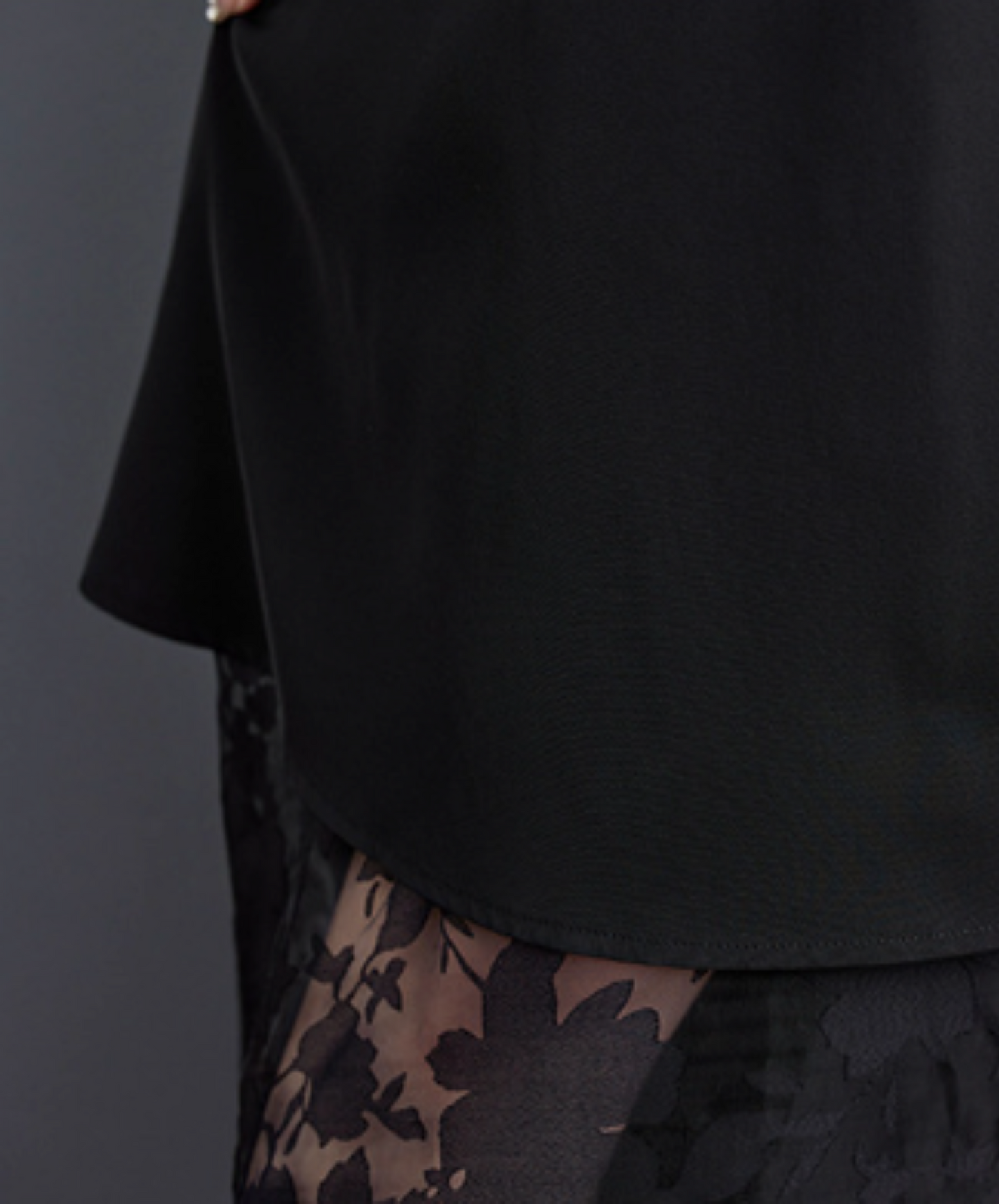 mixed material lacy a-line long skirt EN1957