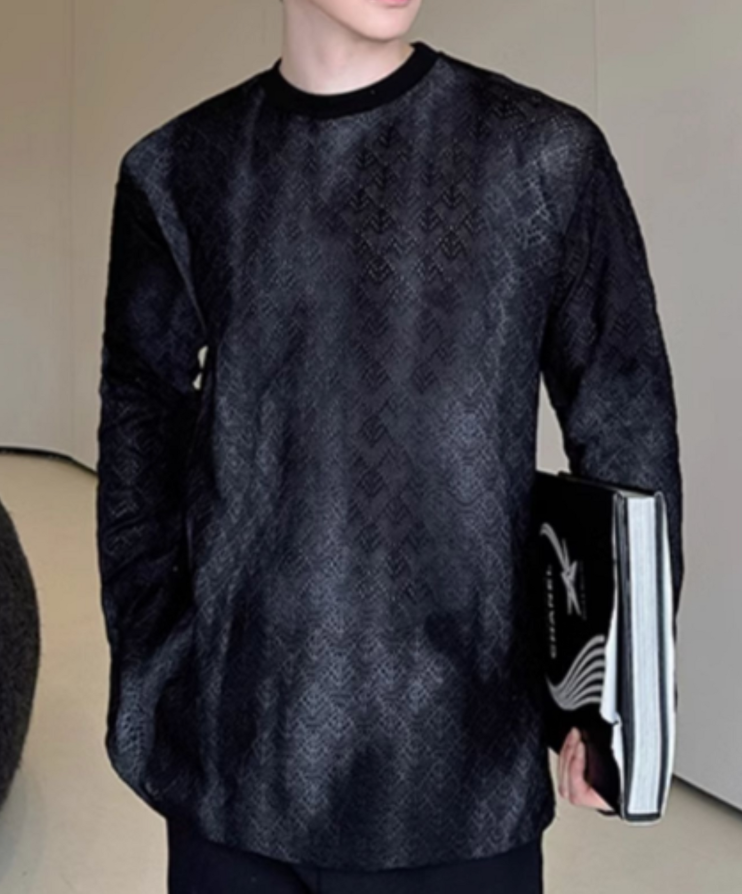 dark sheer jacquard long t-shirt EN2377