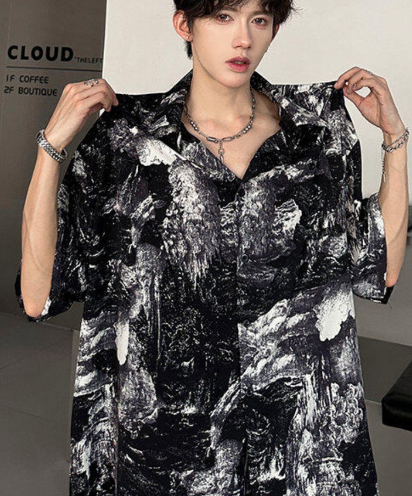 retro splicing design shirt EN2206