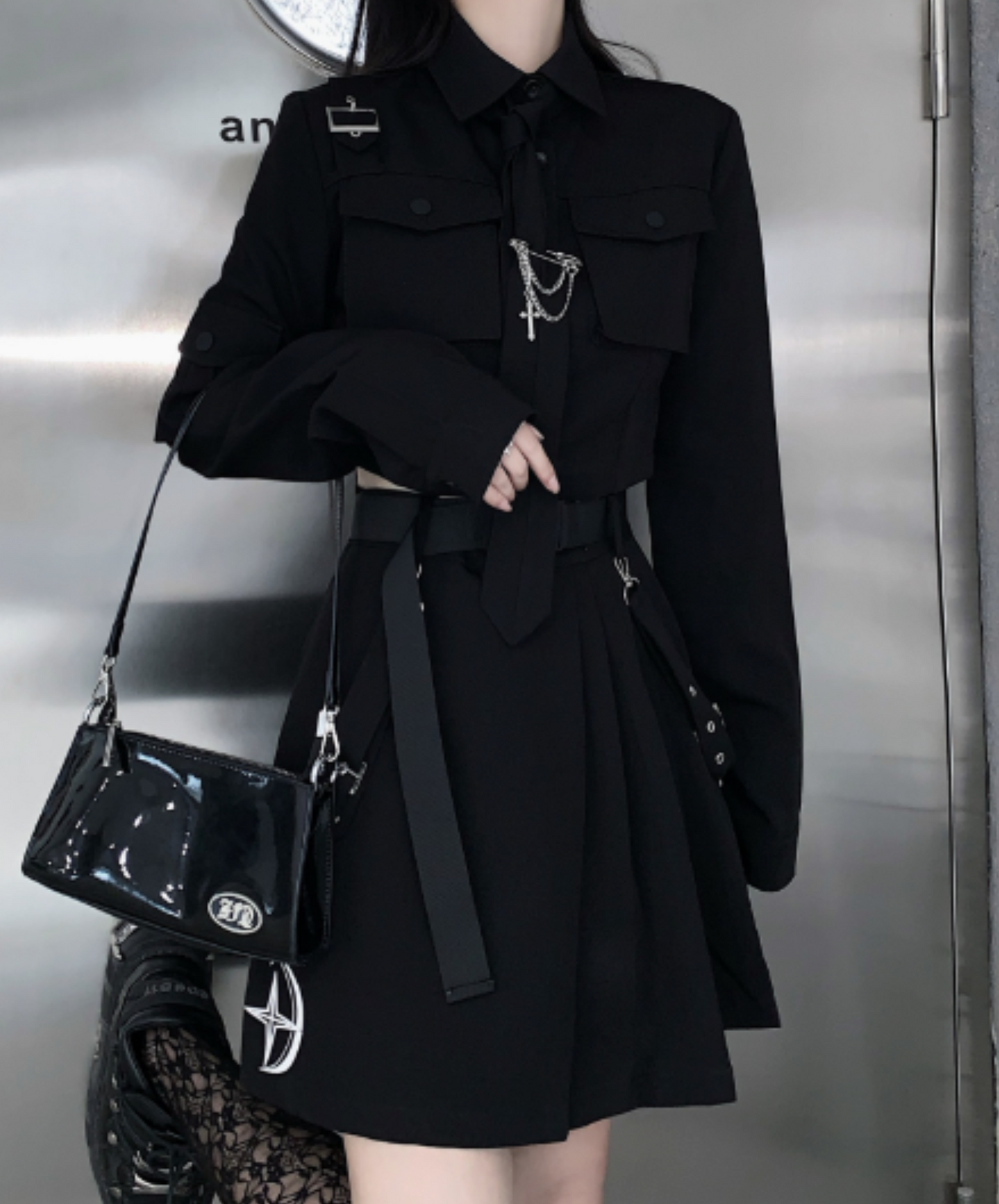 【style72】dark mode outfit set EN1981( shirt+ skirt set)