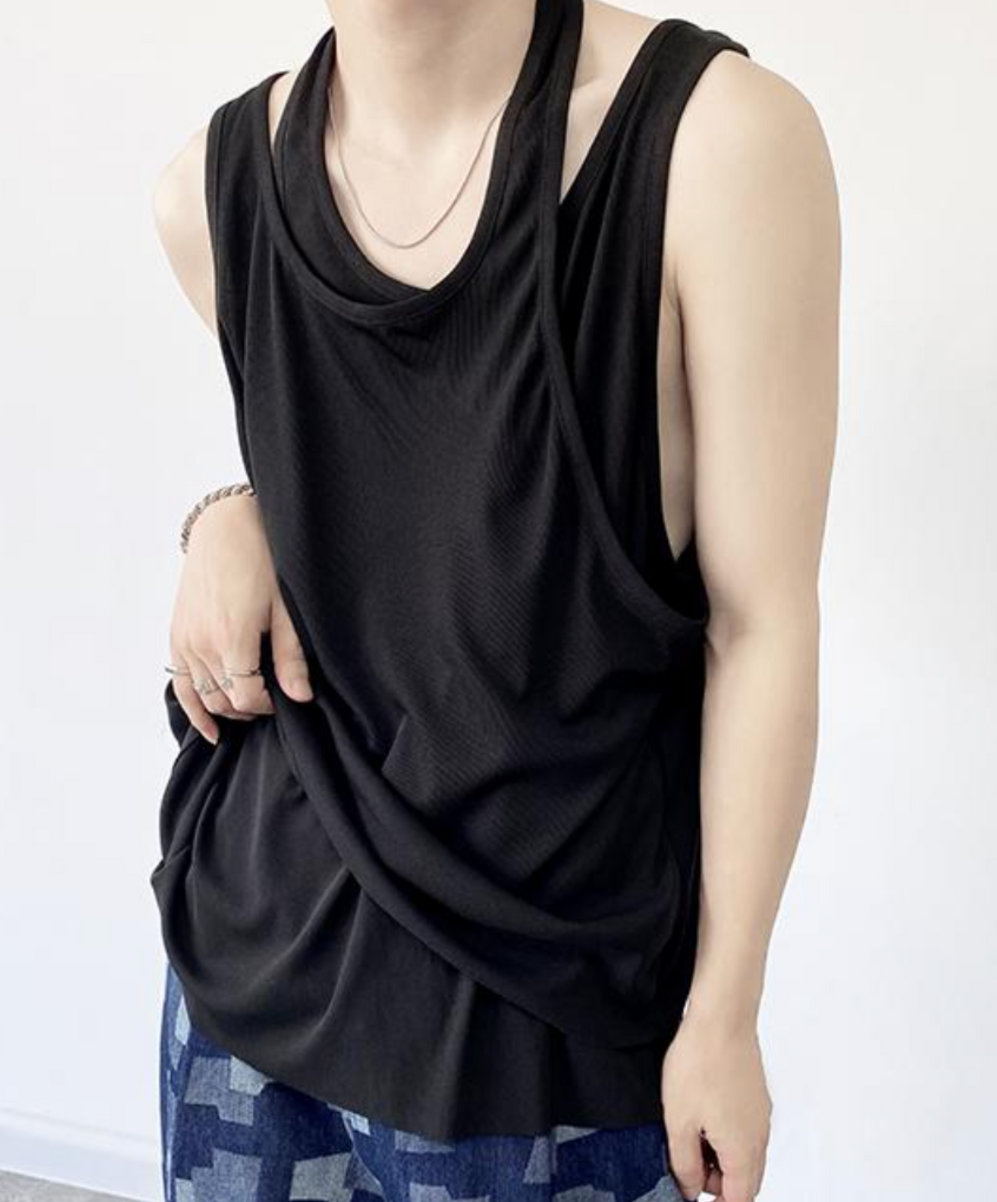 fake two piece sleeveless shirt EN2093