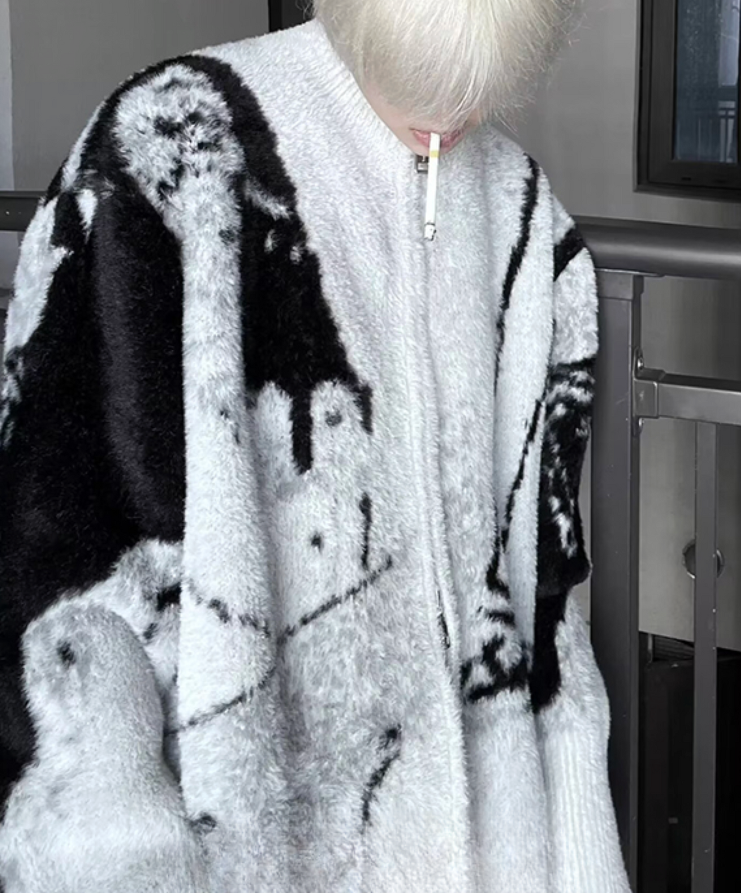 retro gradient double zipper sweater EN2516