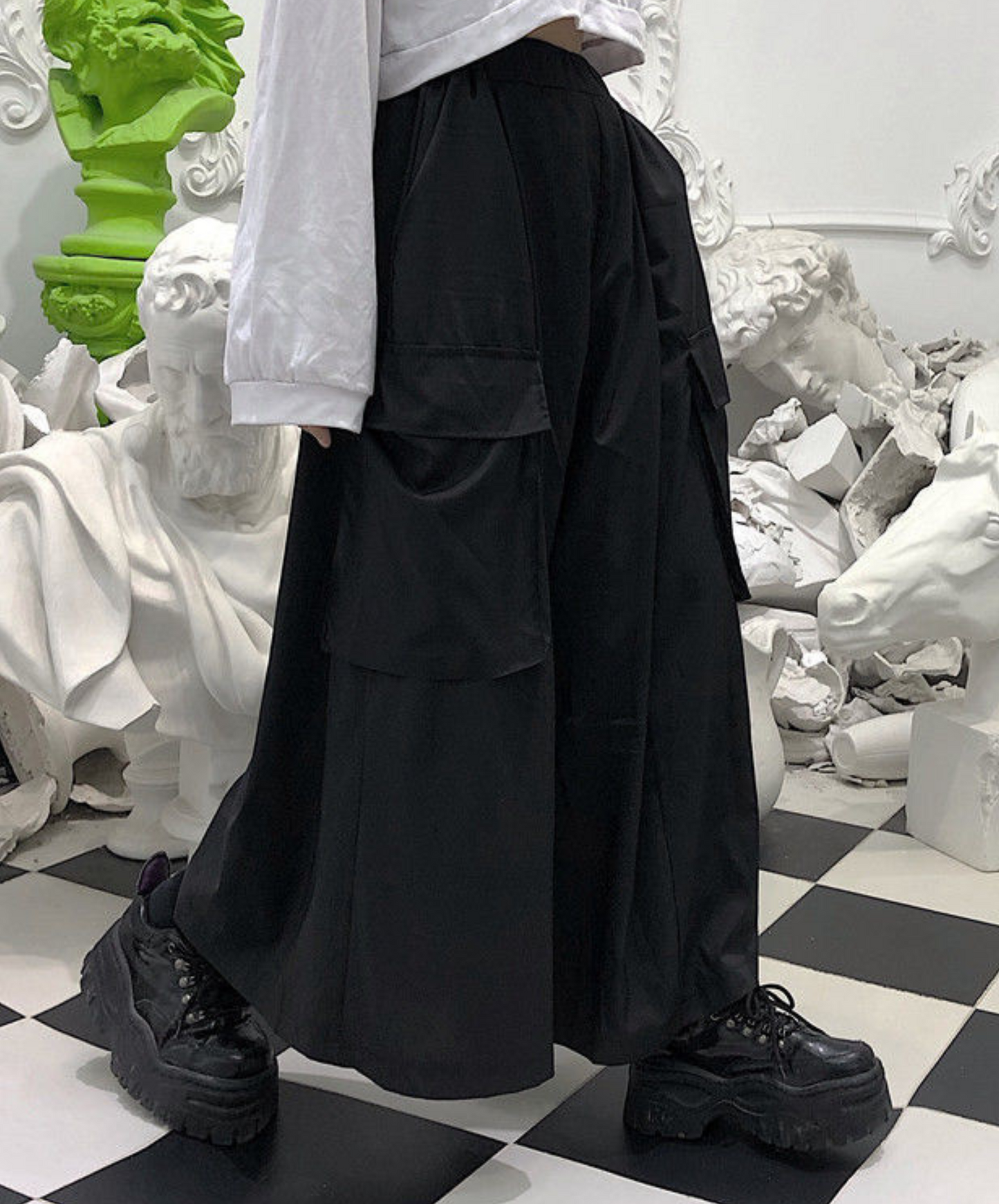 dark big pocket wide pants EN1042