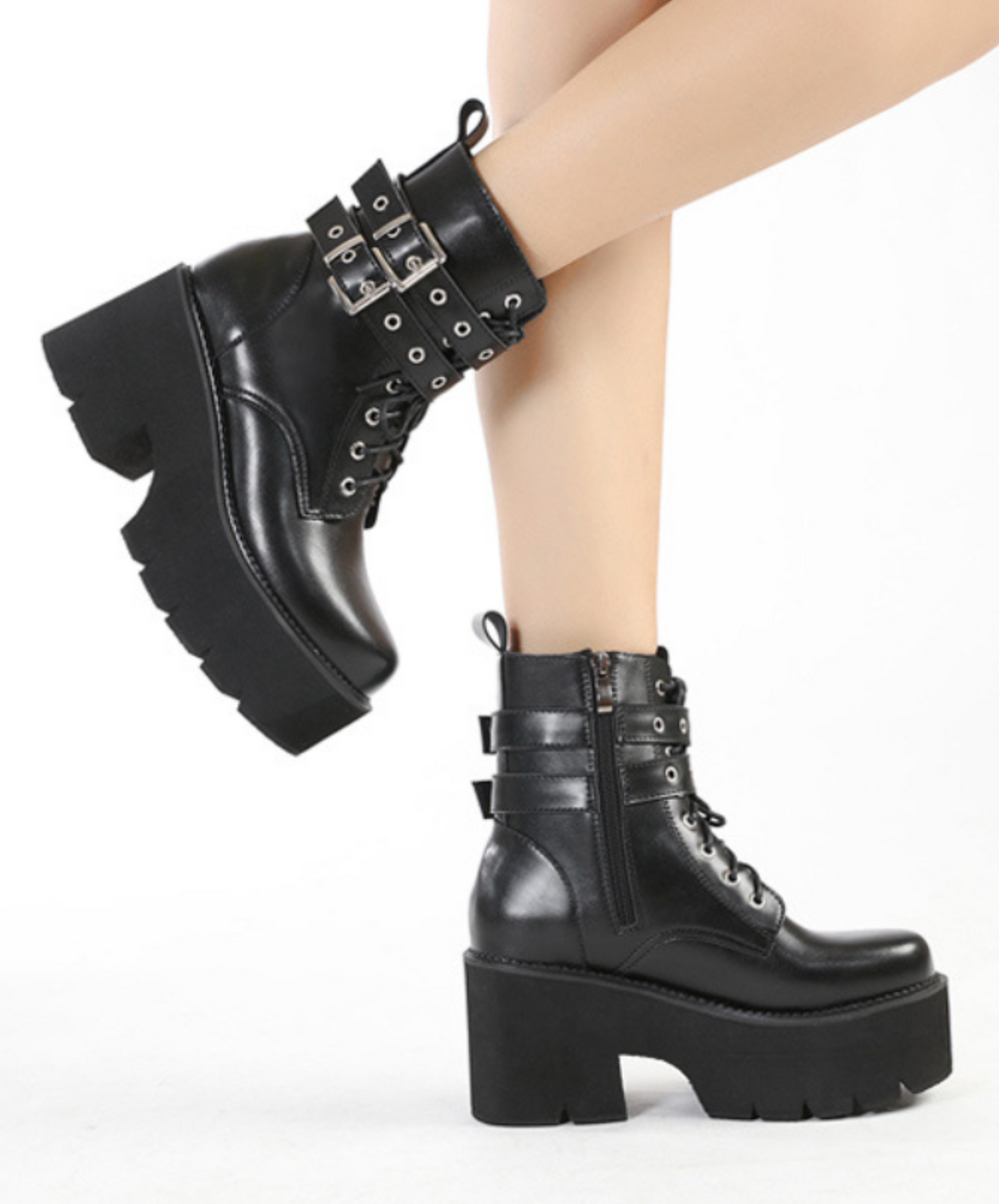 simple double belt design zip up boots EN2315