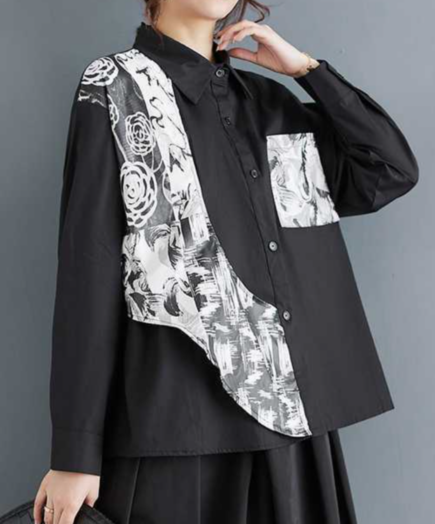 asymmetric splicing design shirt EN1652