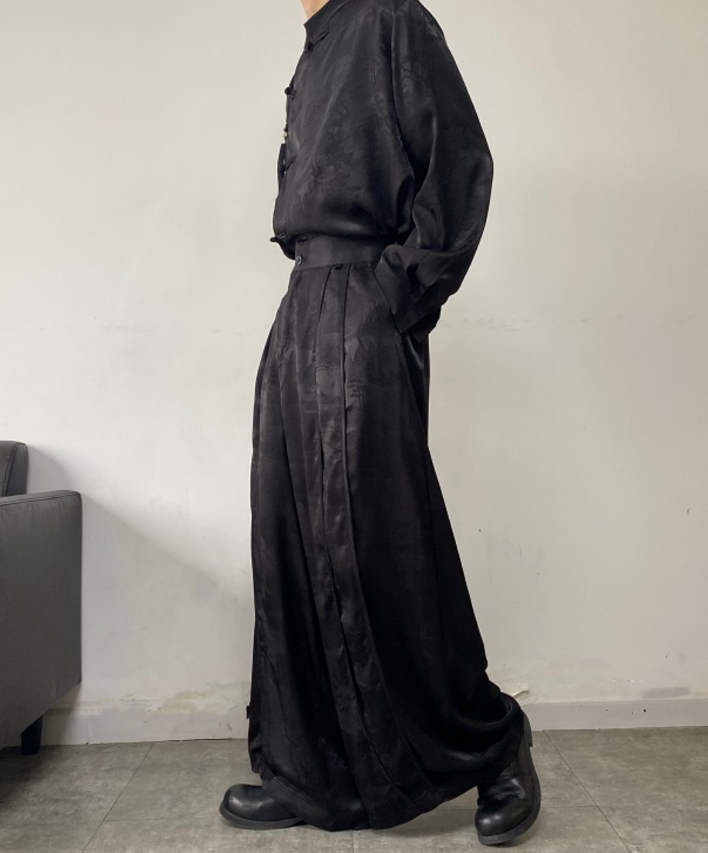 with chinese style printed tassel long pants EN1518