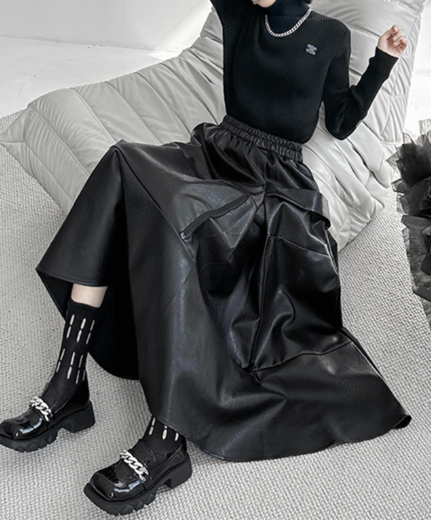 retro design hard pu leather skirt EN2342