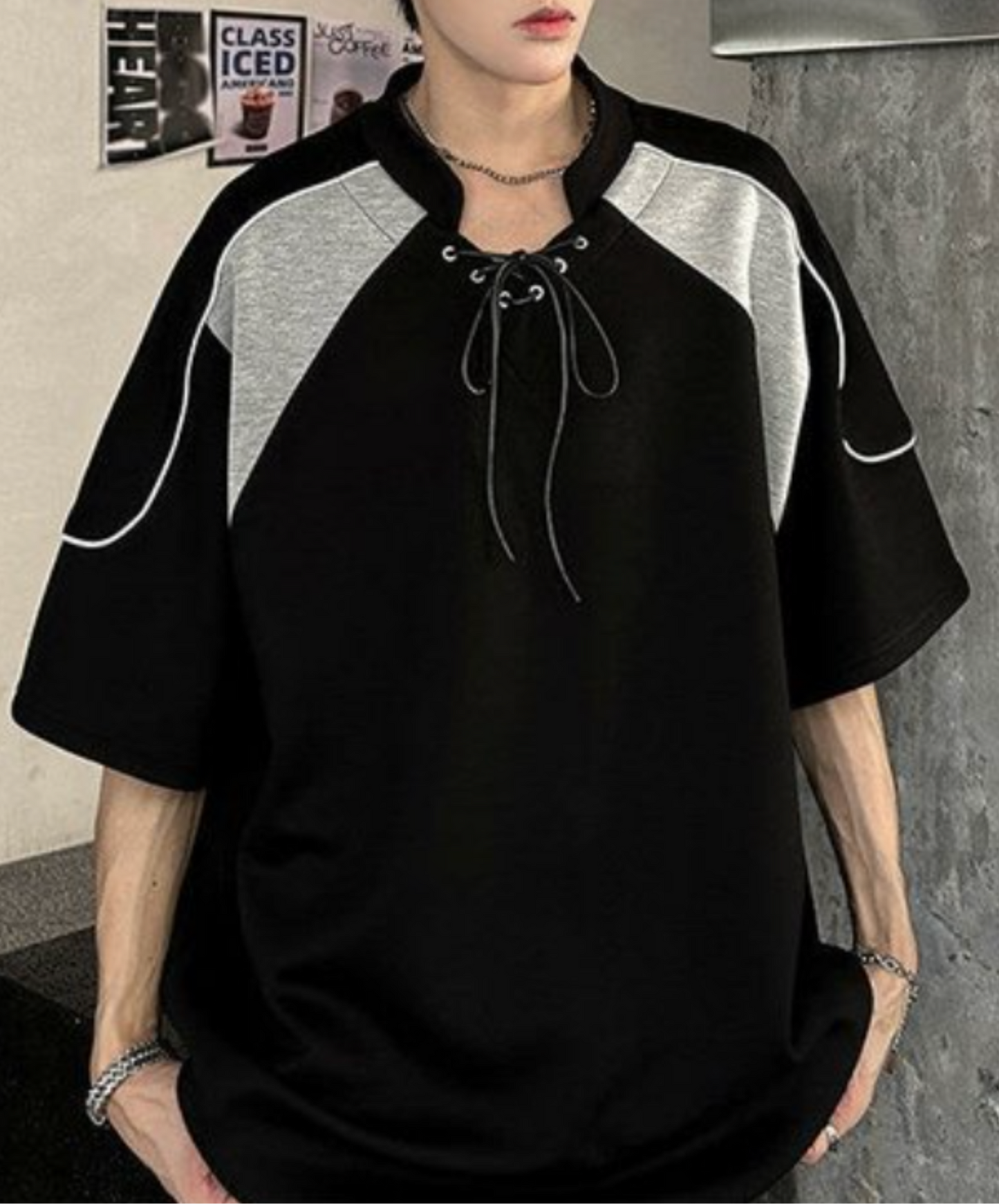 contrast stitched drawstring t-shirt EN2203