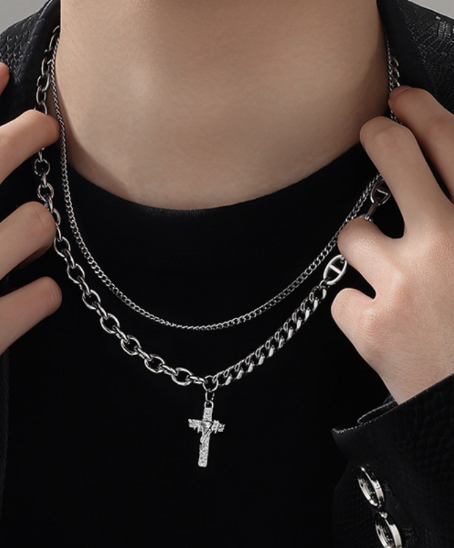 double chain cross top necklace EN2345