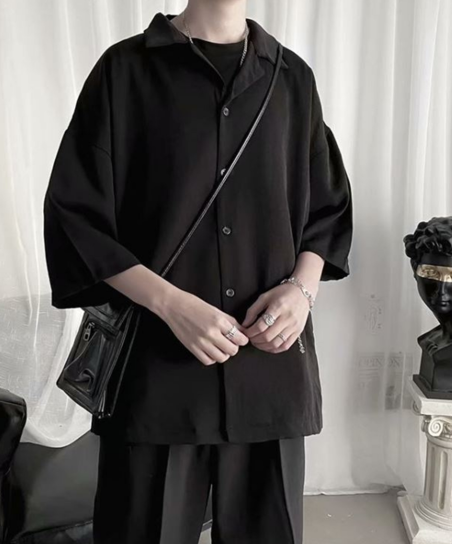 dark loose three quarter sleeve shirt EN867