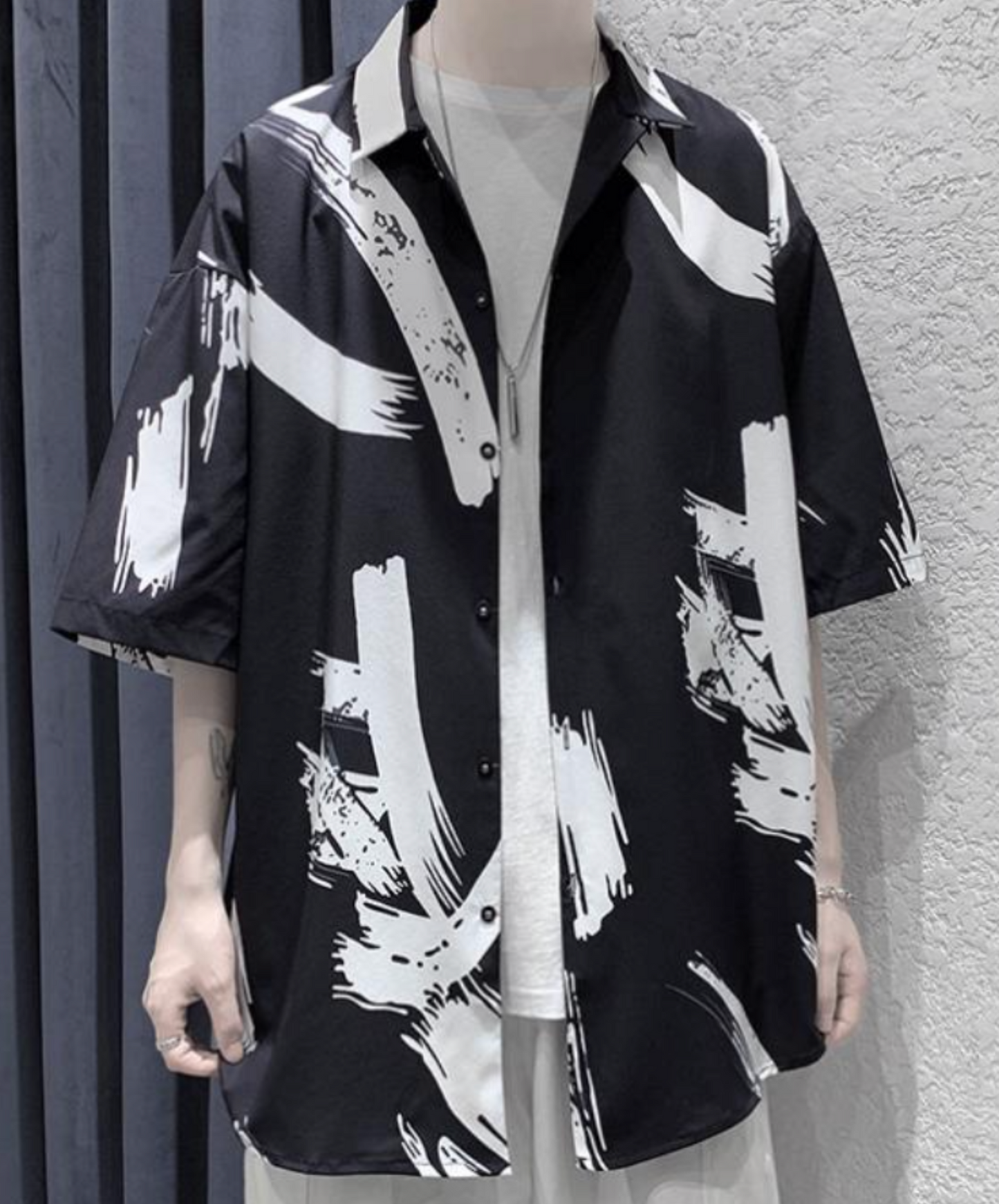 hong kong style graffiti print loose shirt EN2124