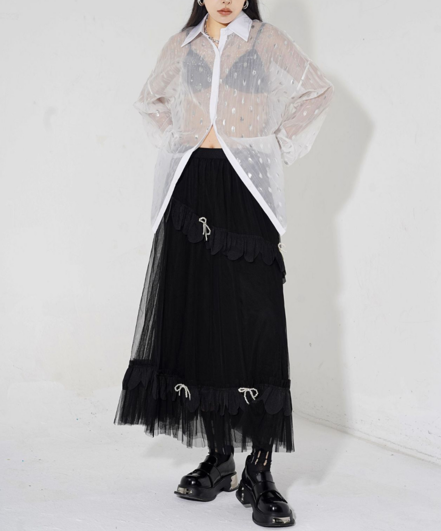 petite pearl ribbon voluminous skirt EN2287