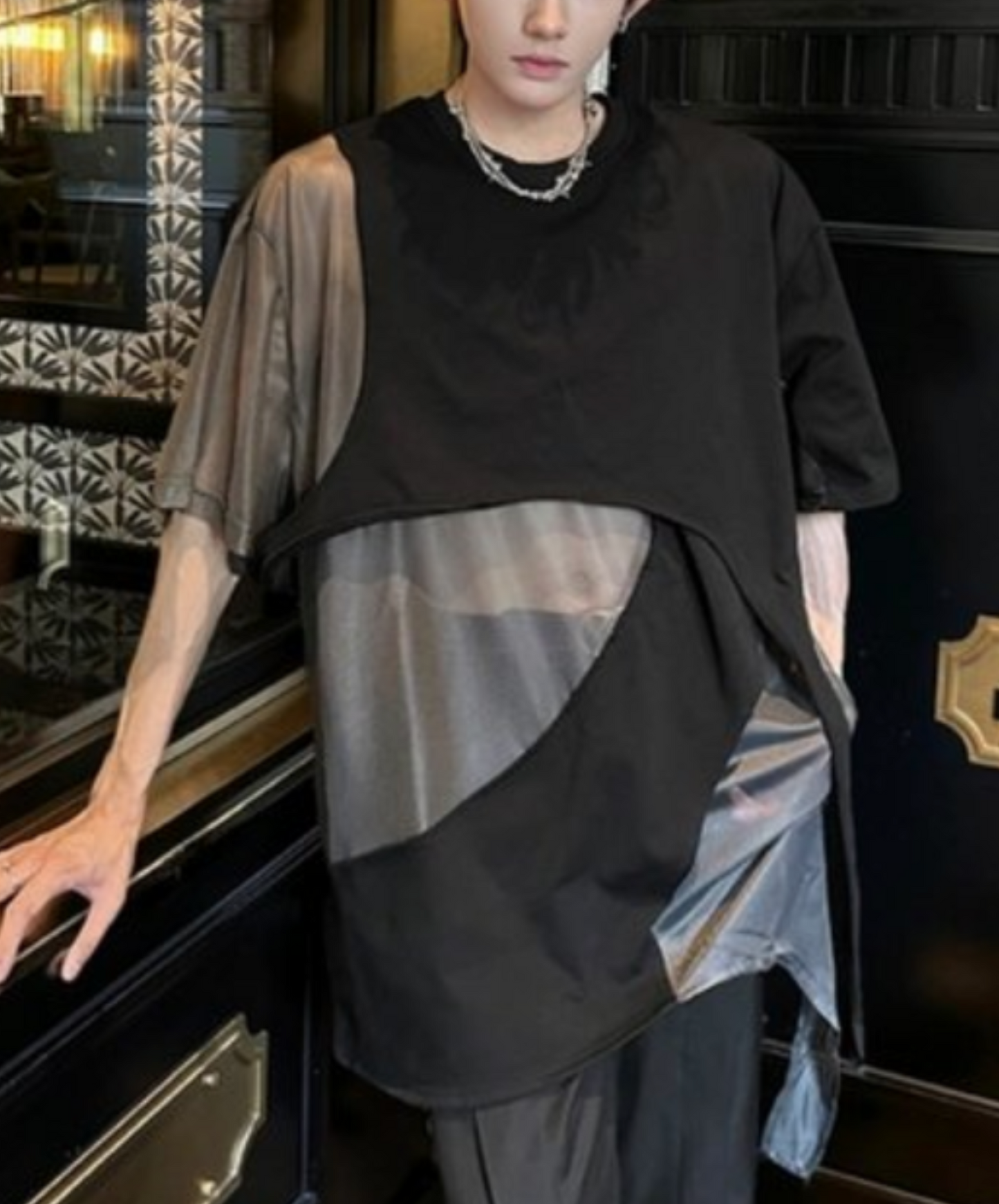 mixed material loose patchwork t-shirt EN2263
