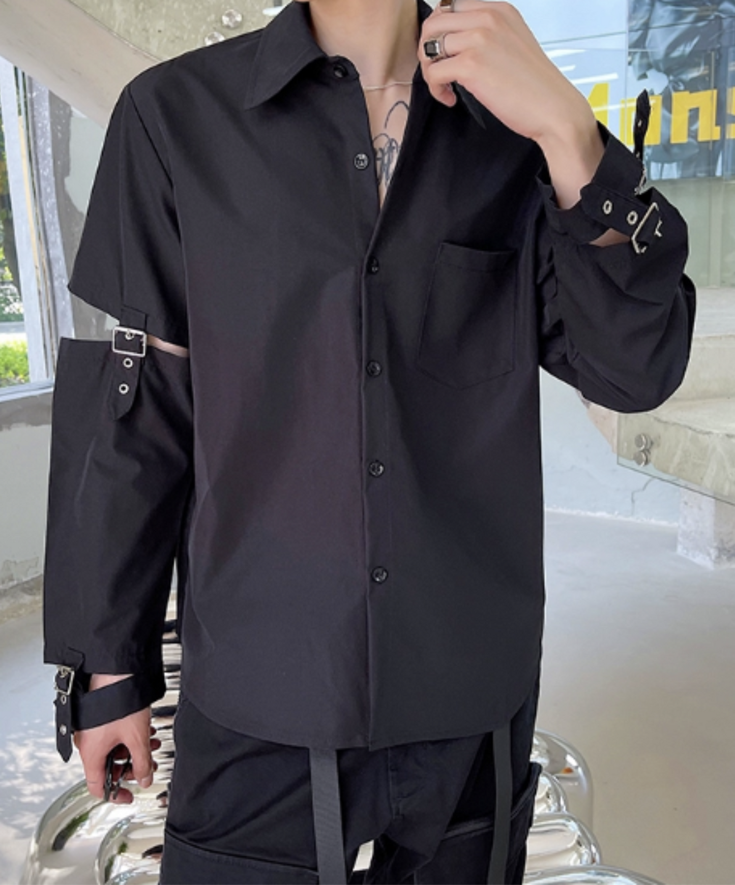 dark buckle decoration shirt EN1052