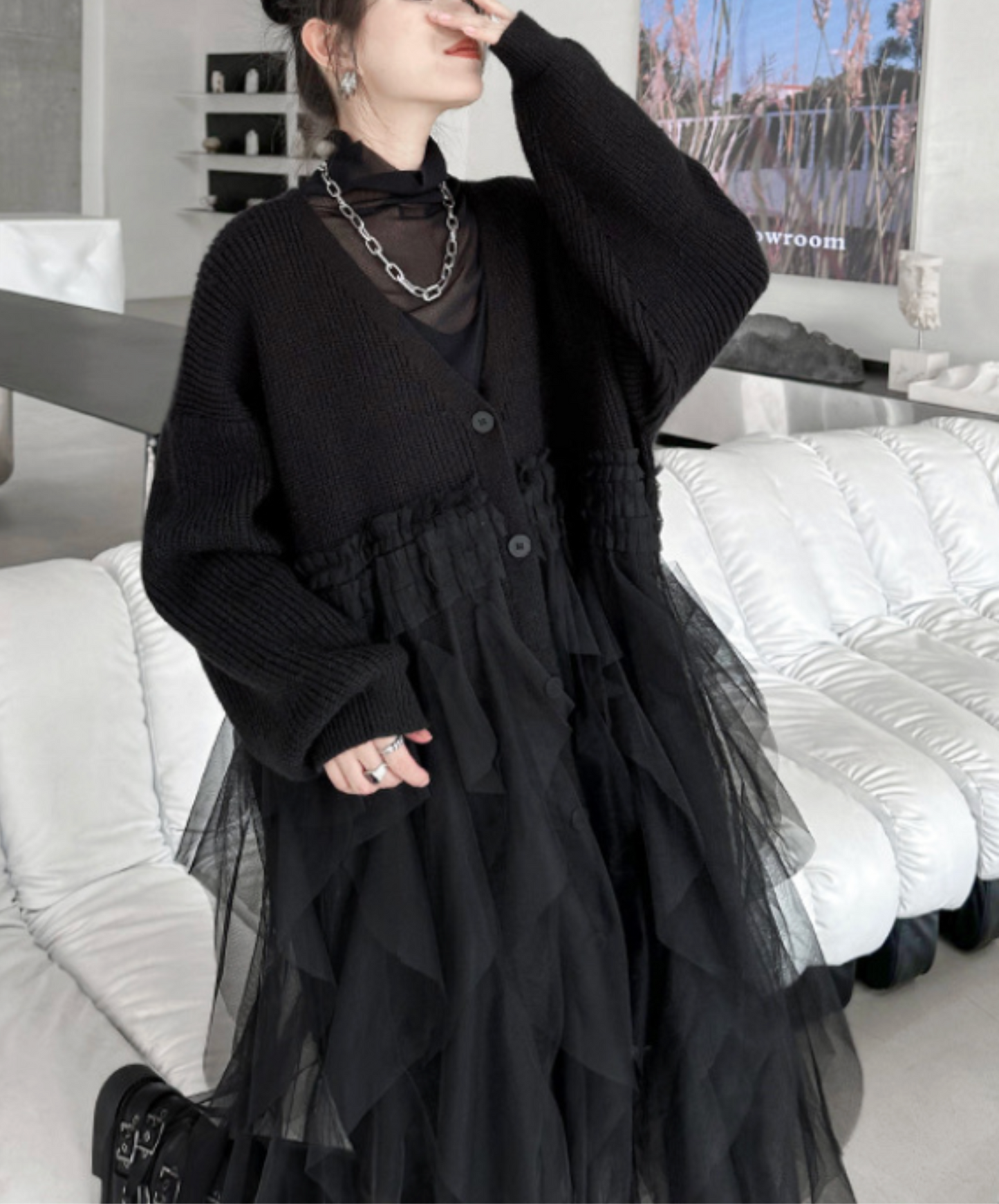 layered ruffle tulle cardigan EN2448