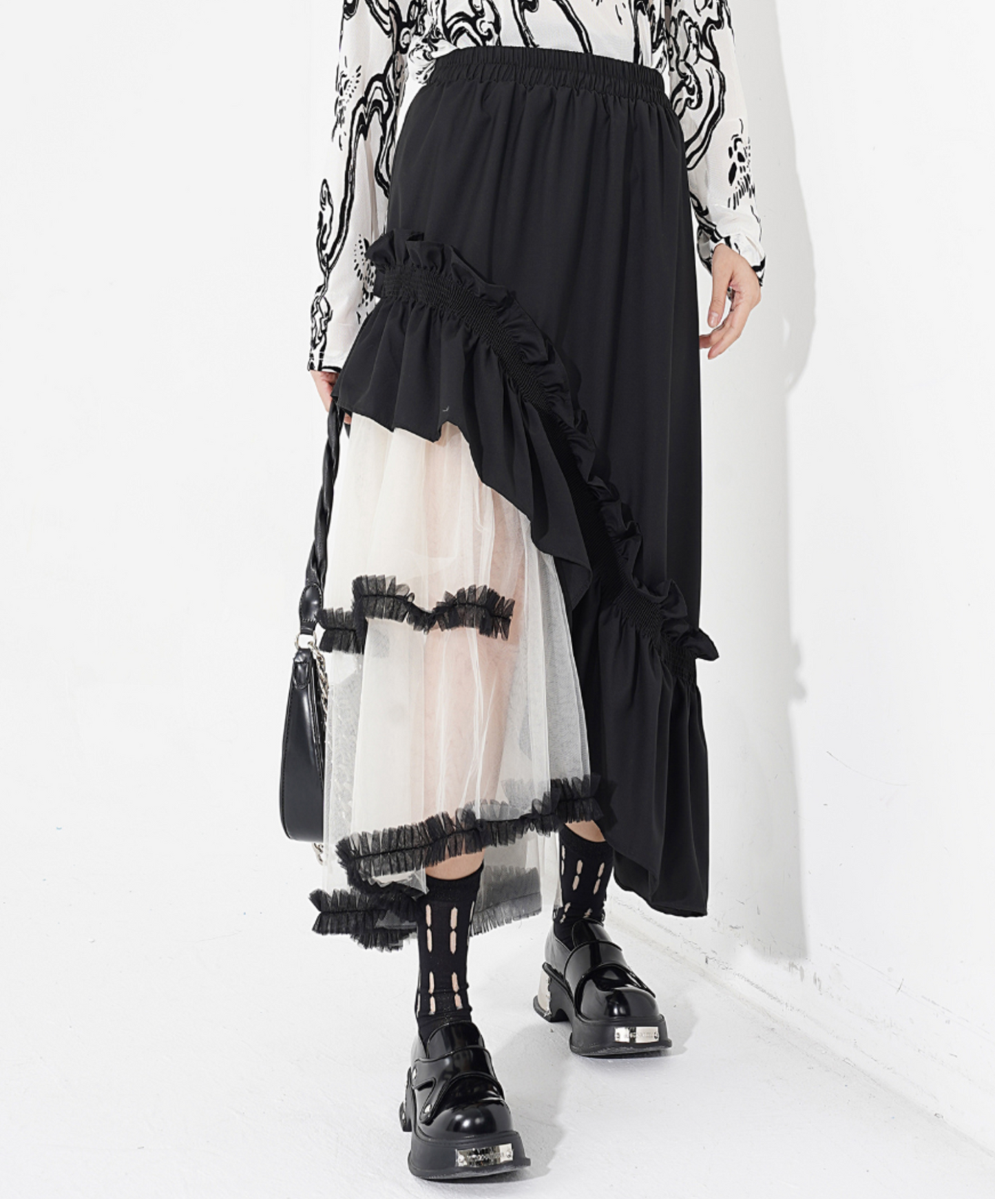 mixed material irregular design skirt EN2284
