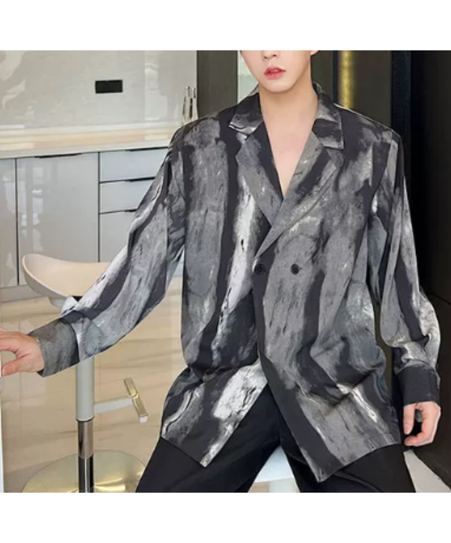 Ink-black spliced design shirt EN3070