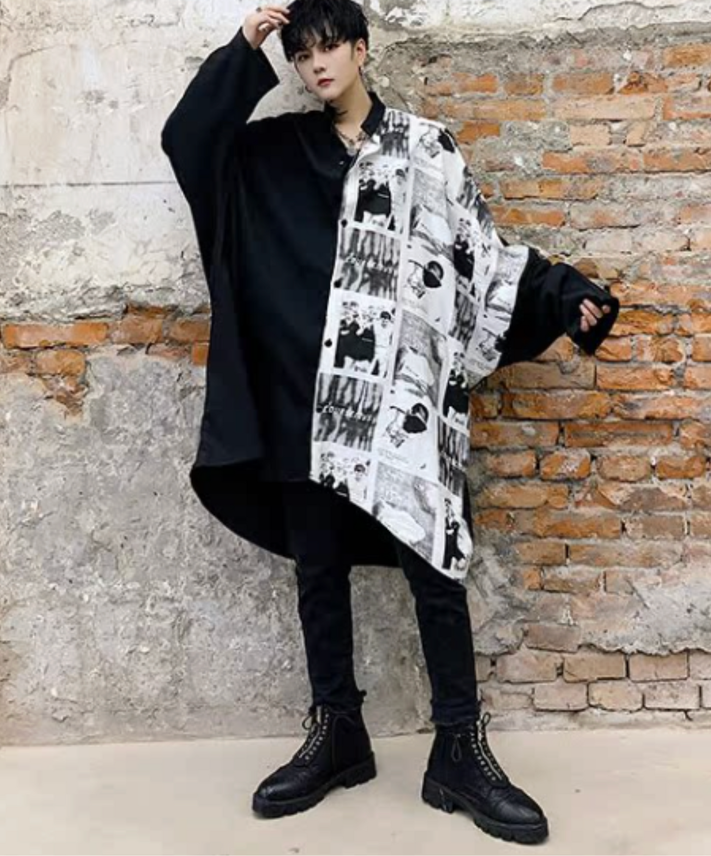 retro photo design asymmetric shirt EN2401