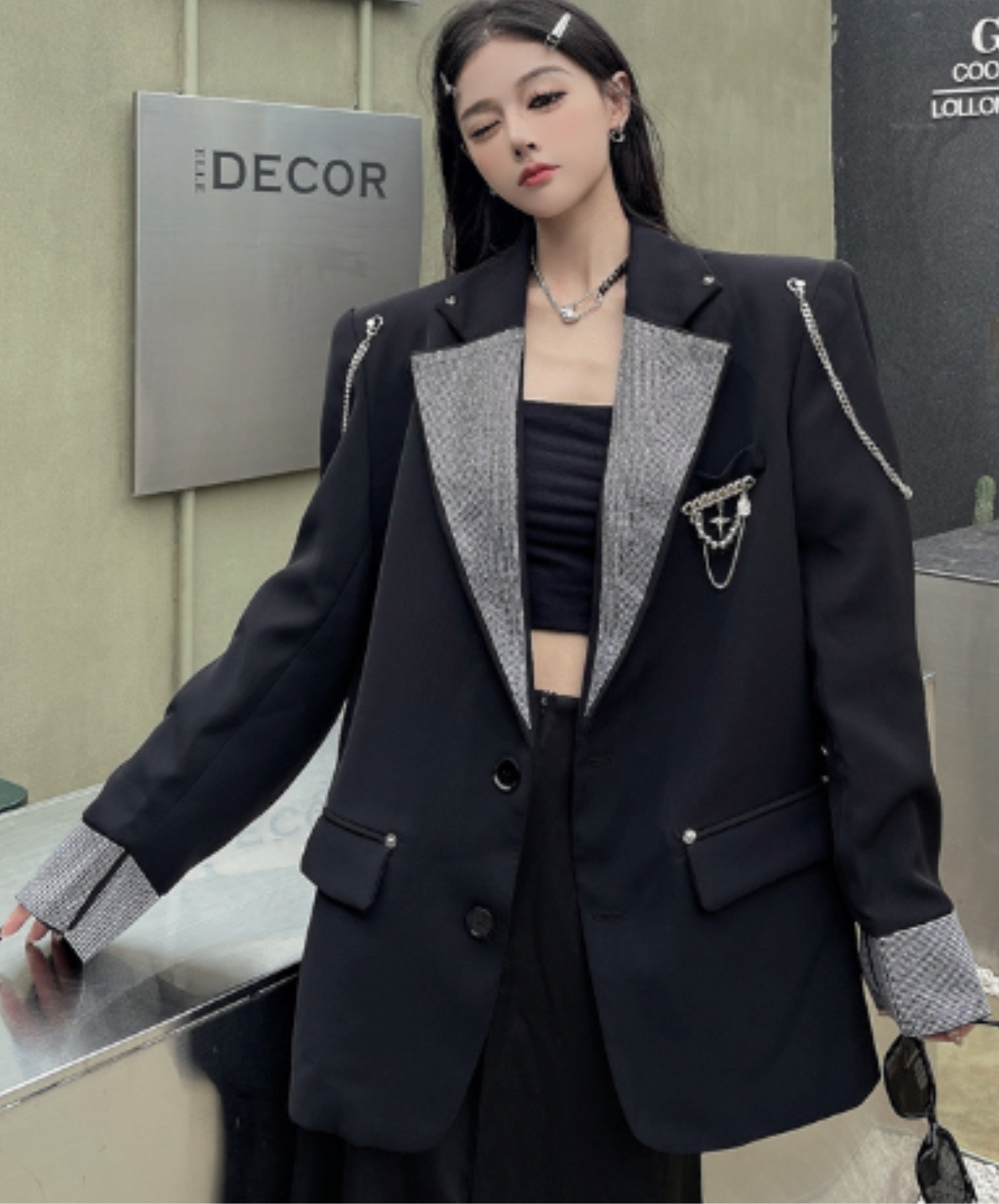 metallic-like chain decoration jacket EN1985