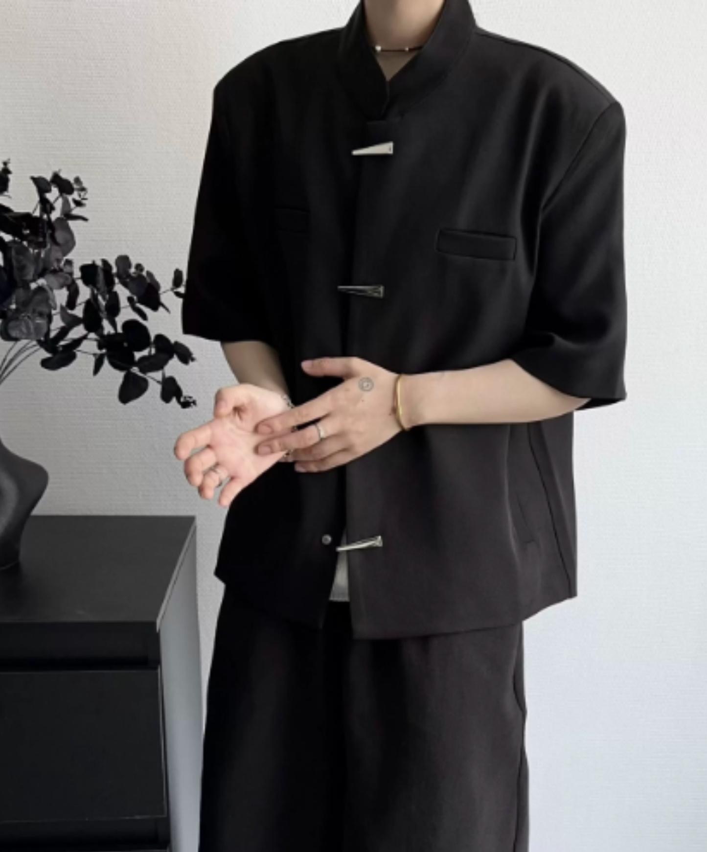 metal button stand collar shirt shirt EN2951