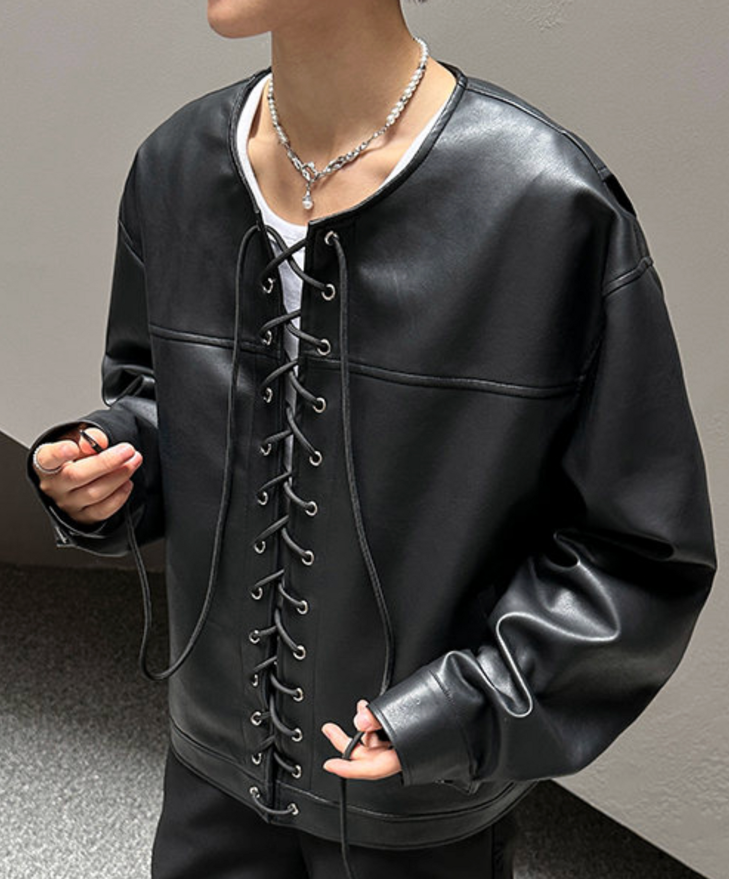 no-collar lace-up jacket EN2503