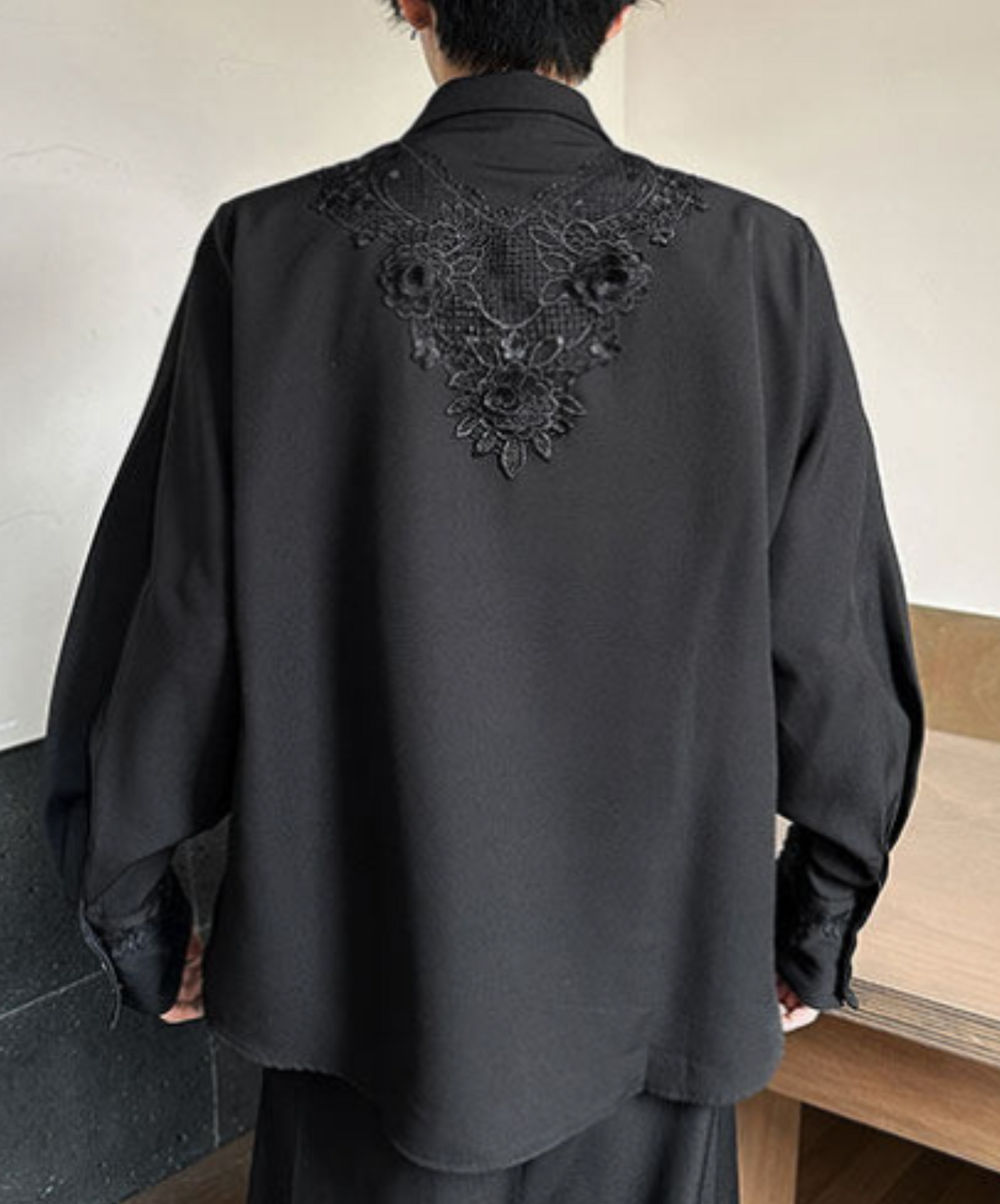 dark gorgeous 3d rose embroidery shirt EN2366