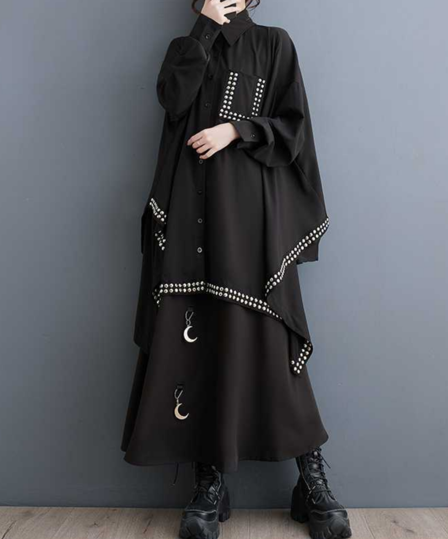 dark rivet collage dress long shirt EN1658