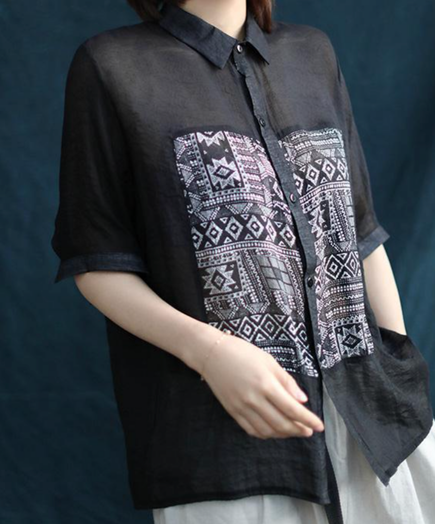 paisley print tencel ramie short sleeves shirt EN2268