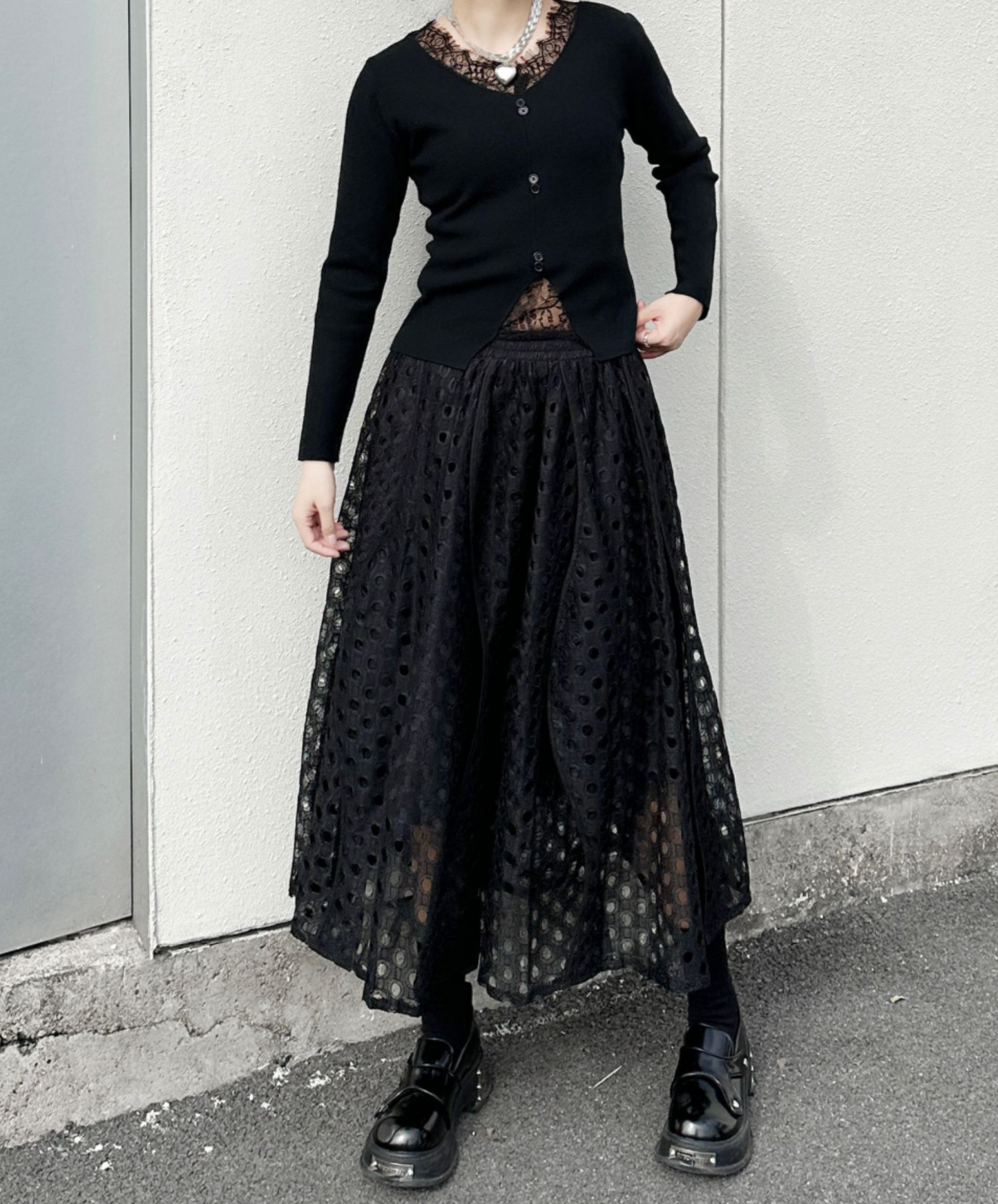 dark eyelet lace a-line skirt EN2335