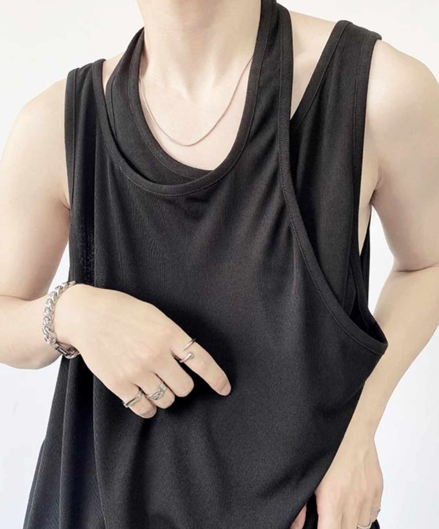 fake two piece sleeveless shirt EN2093