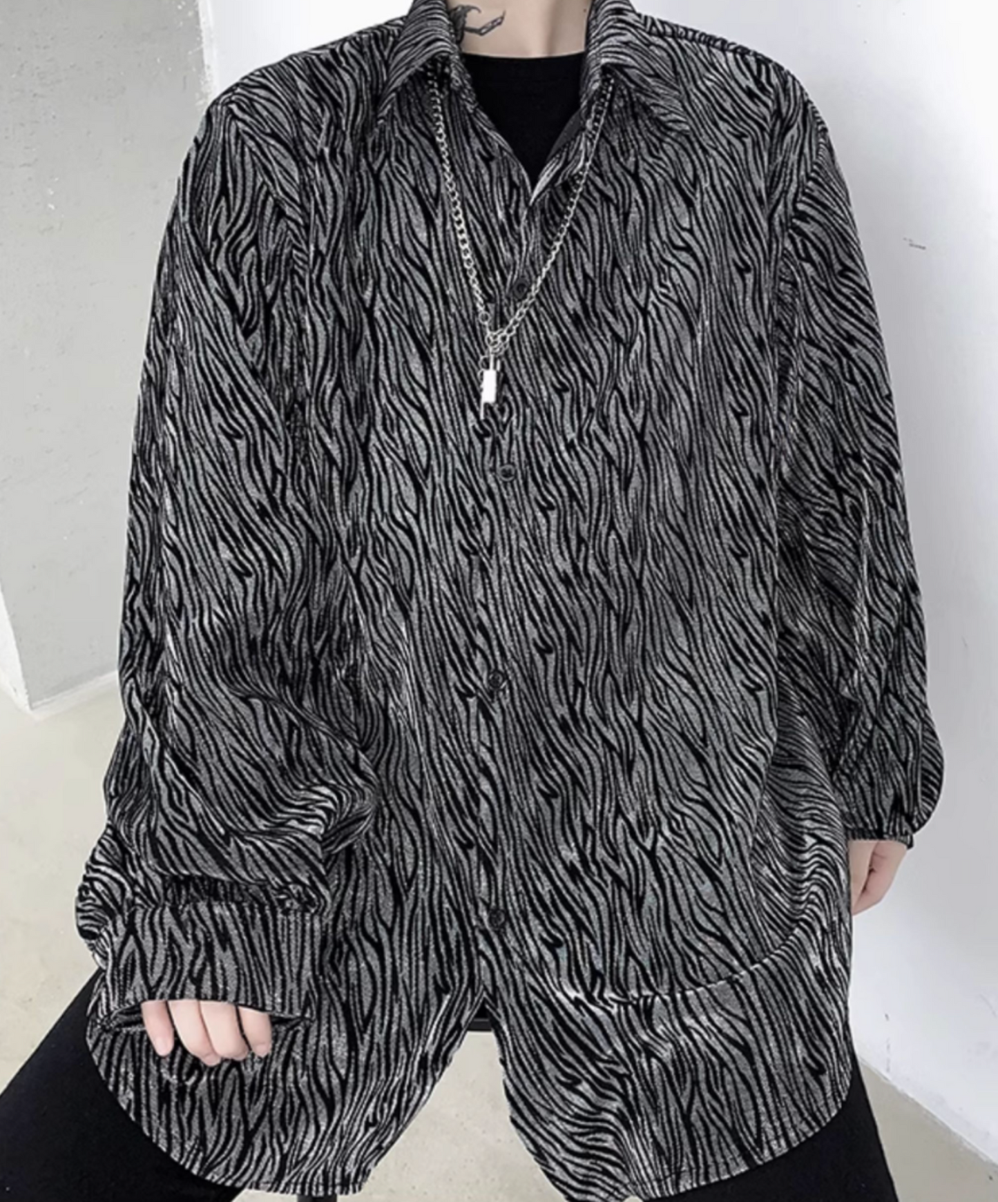 zebra print jacquard loose shirt EN2108