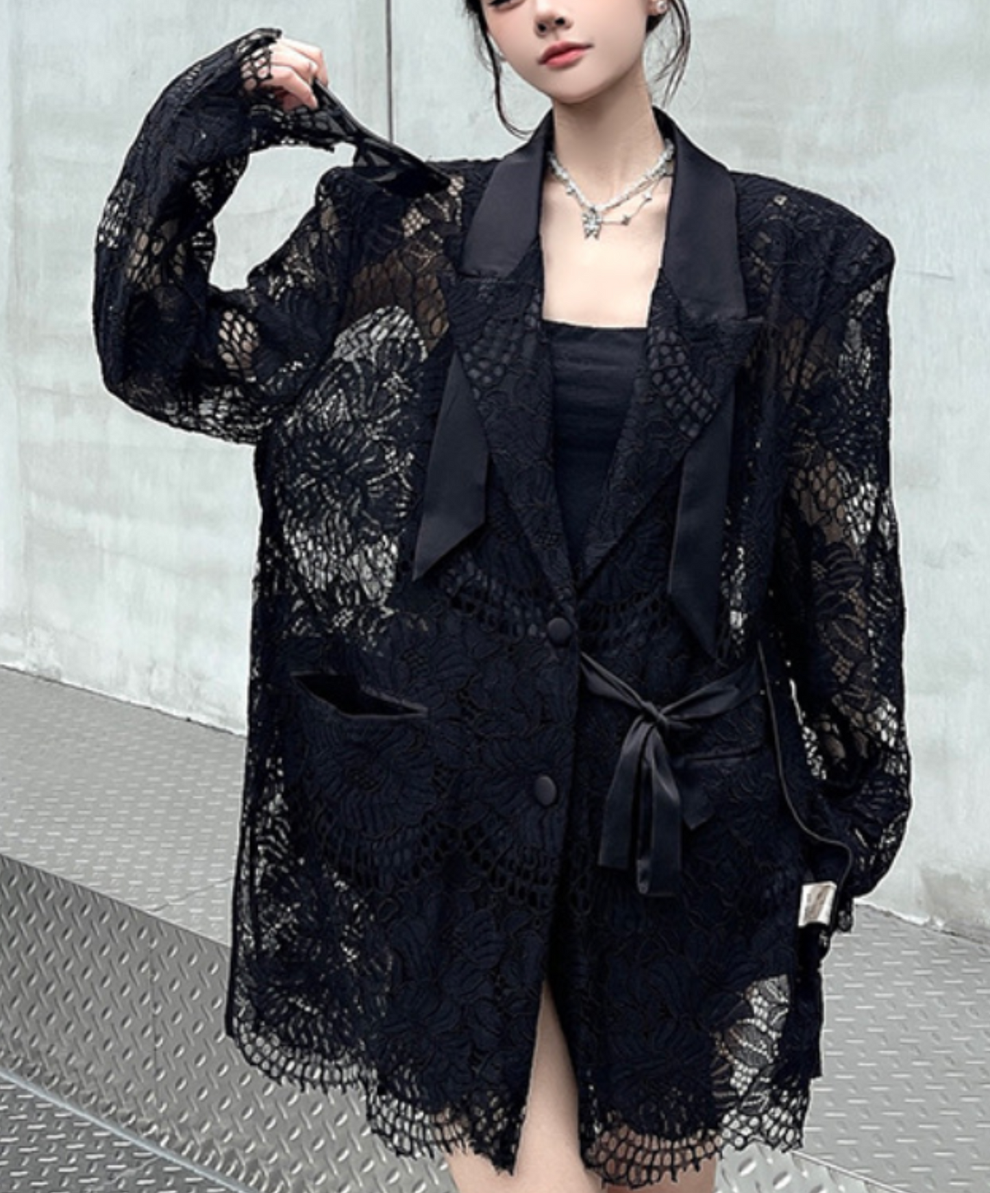 lace splicing ribbon jacket EN2328