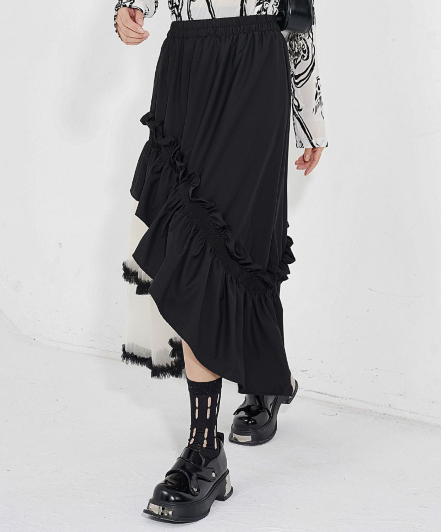 mixed material irregular design skirt EN2284