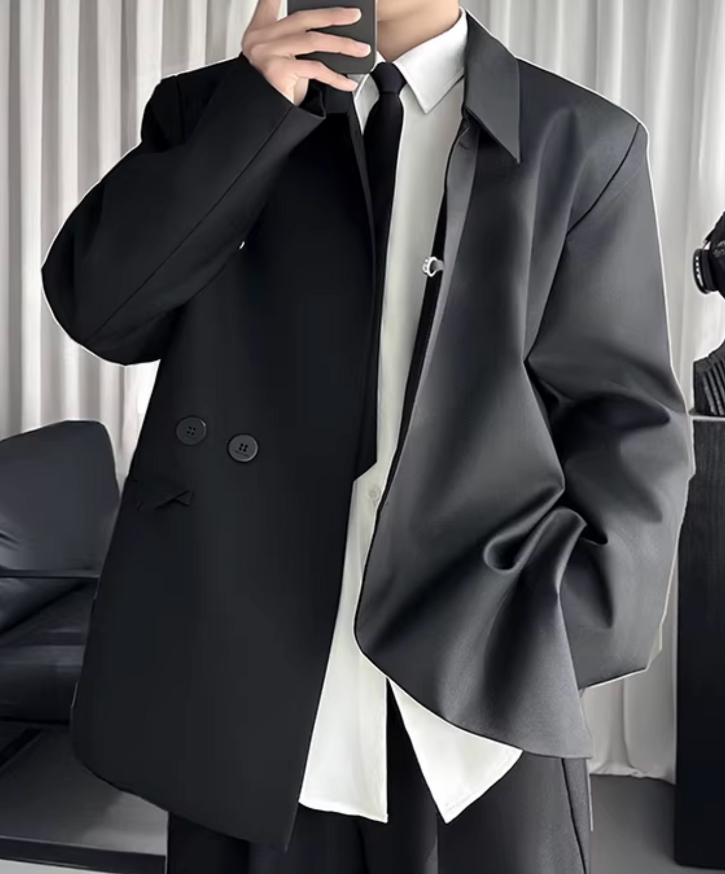 dark asymmetrical high-end lapel jacket EN2624